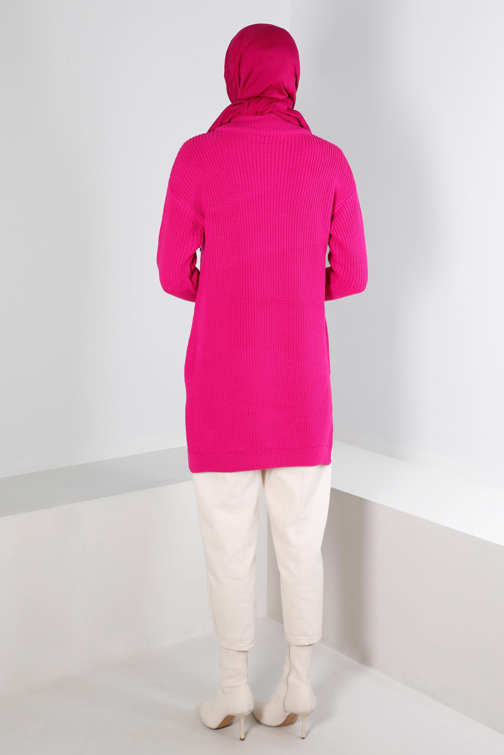 Tesettür giyim FUŞYA KENDİNDEN DESENLİ TRİKO TUNİK 43121