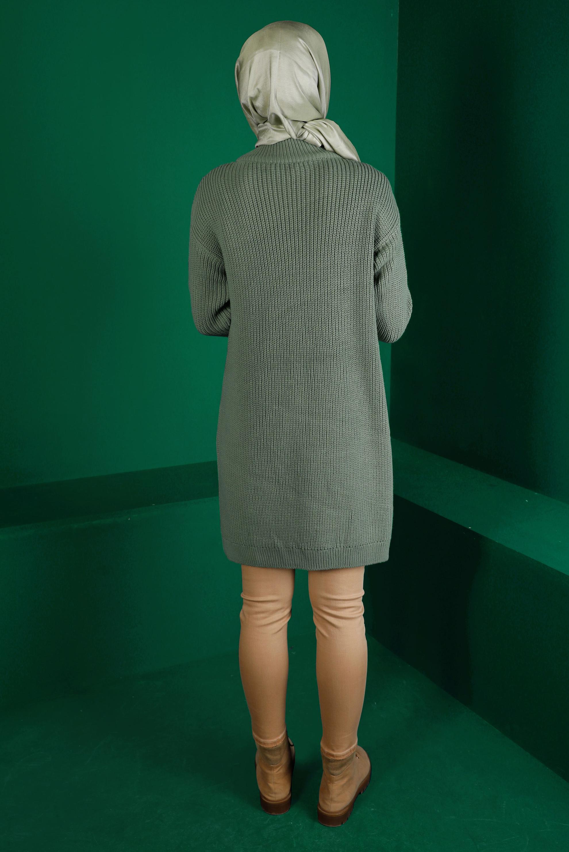 Tesettür giyim YEŞİL KENDİNDEN DESENLİ TRİKO TUNİK 43121