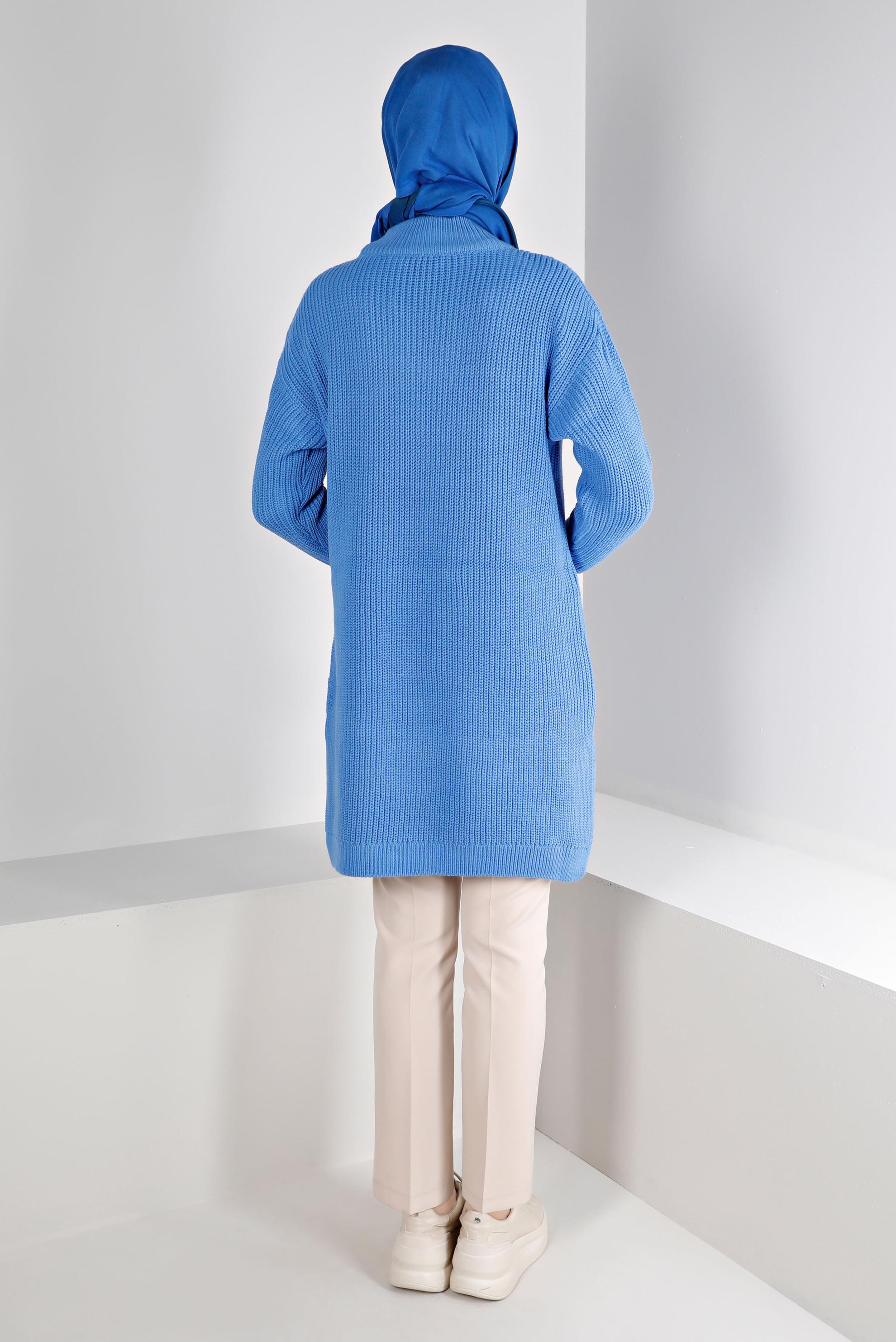 Tesettür giyim MAVİ KENDİNDEN DESENLİ TRİKO TUNİK 43121