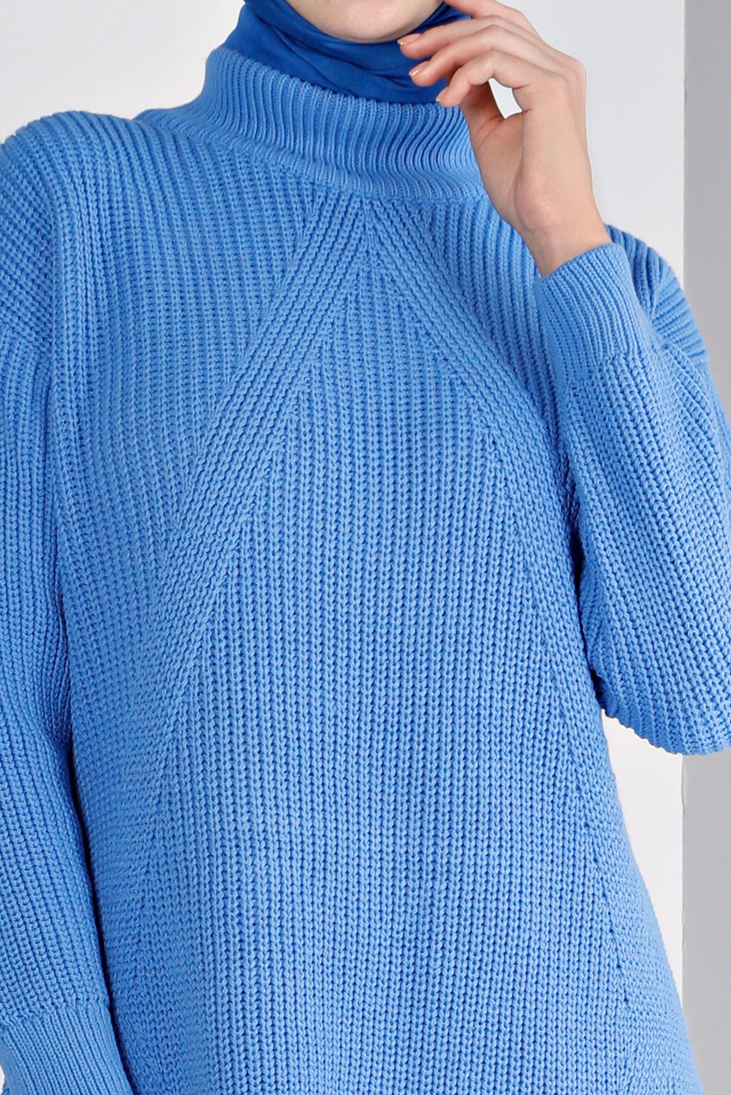 Tesettür giyim MAVİ KENDİNDEN DESENLİ TRİKO TUNİK 43121