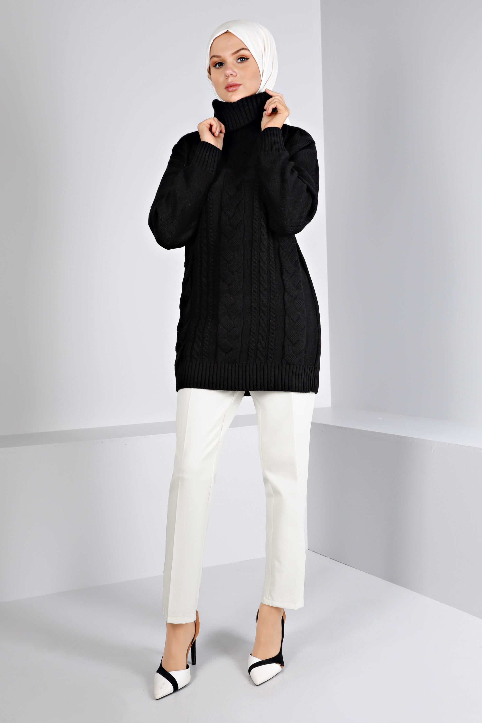 Vêtements hijab NOIR TUNIQUE EN MAILLE TORSADÈE 43135	