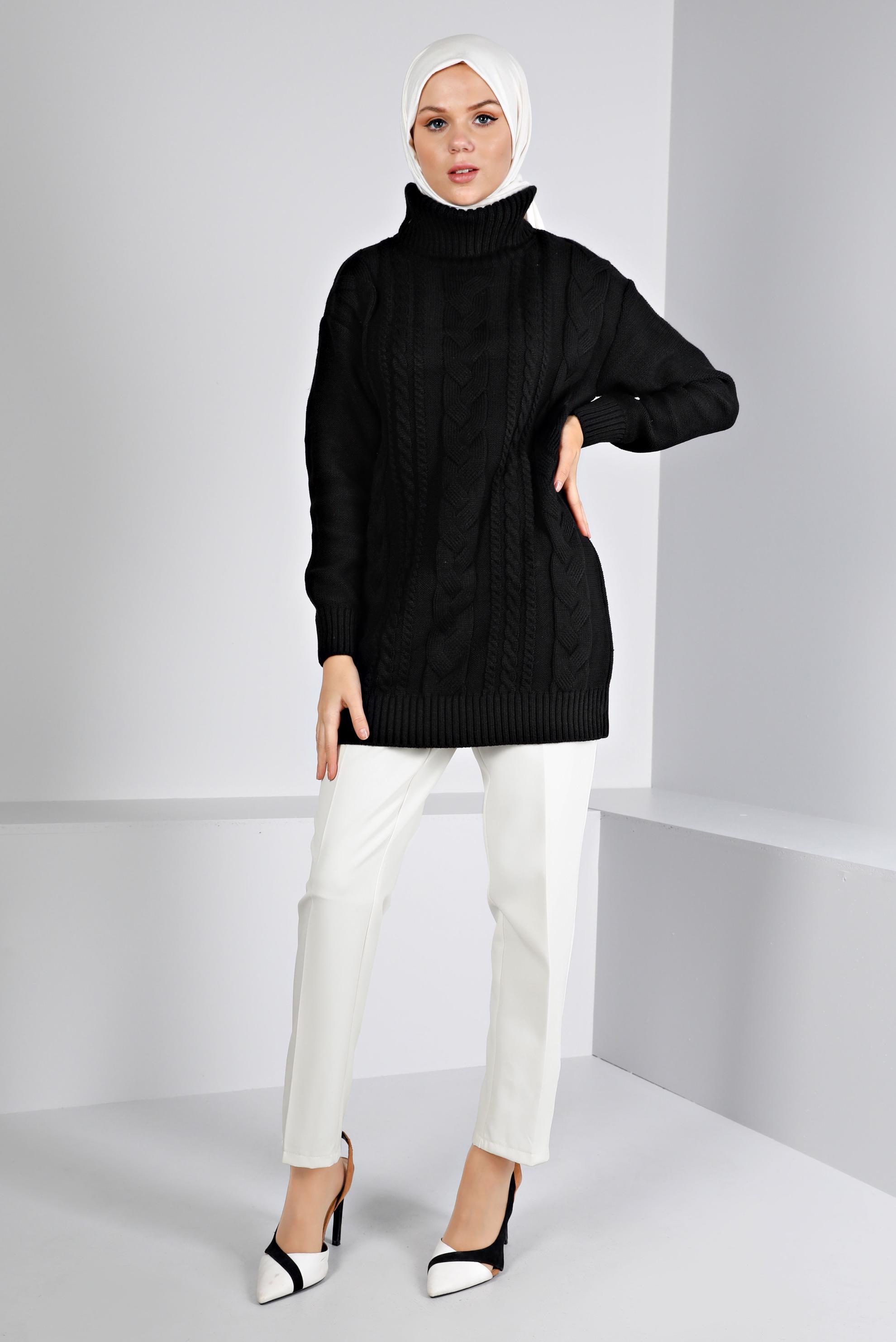 Vêtements hijab NOIR TUNIQUE EN MAILLE TORSADÈE 43135	