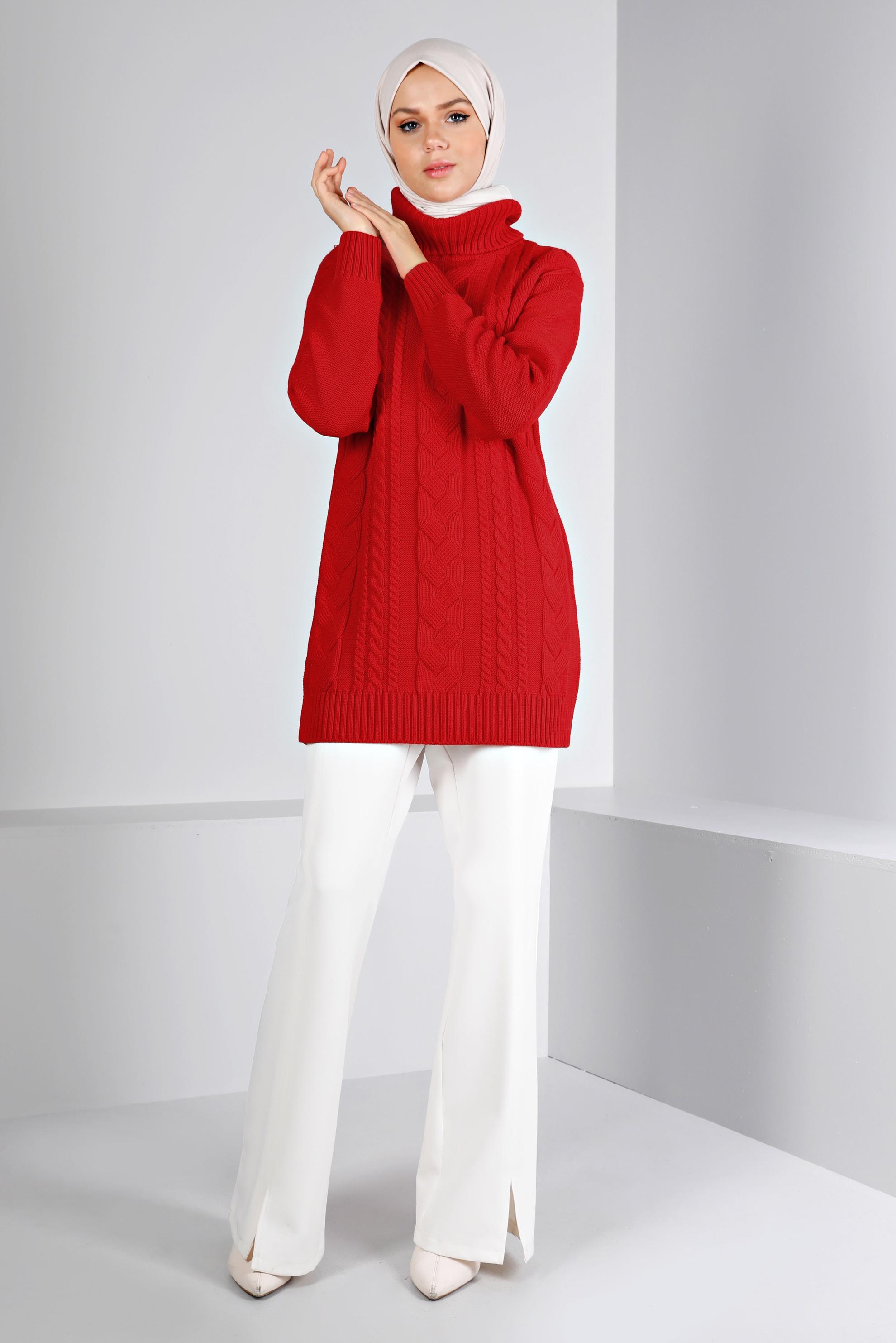 Vêtements hijab ROUGE TUNIQUE EN MAILLE TORSADÈE 43135	