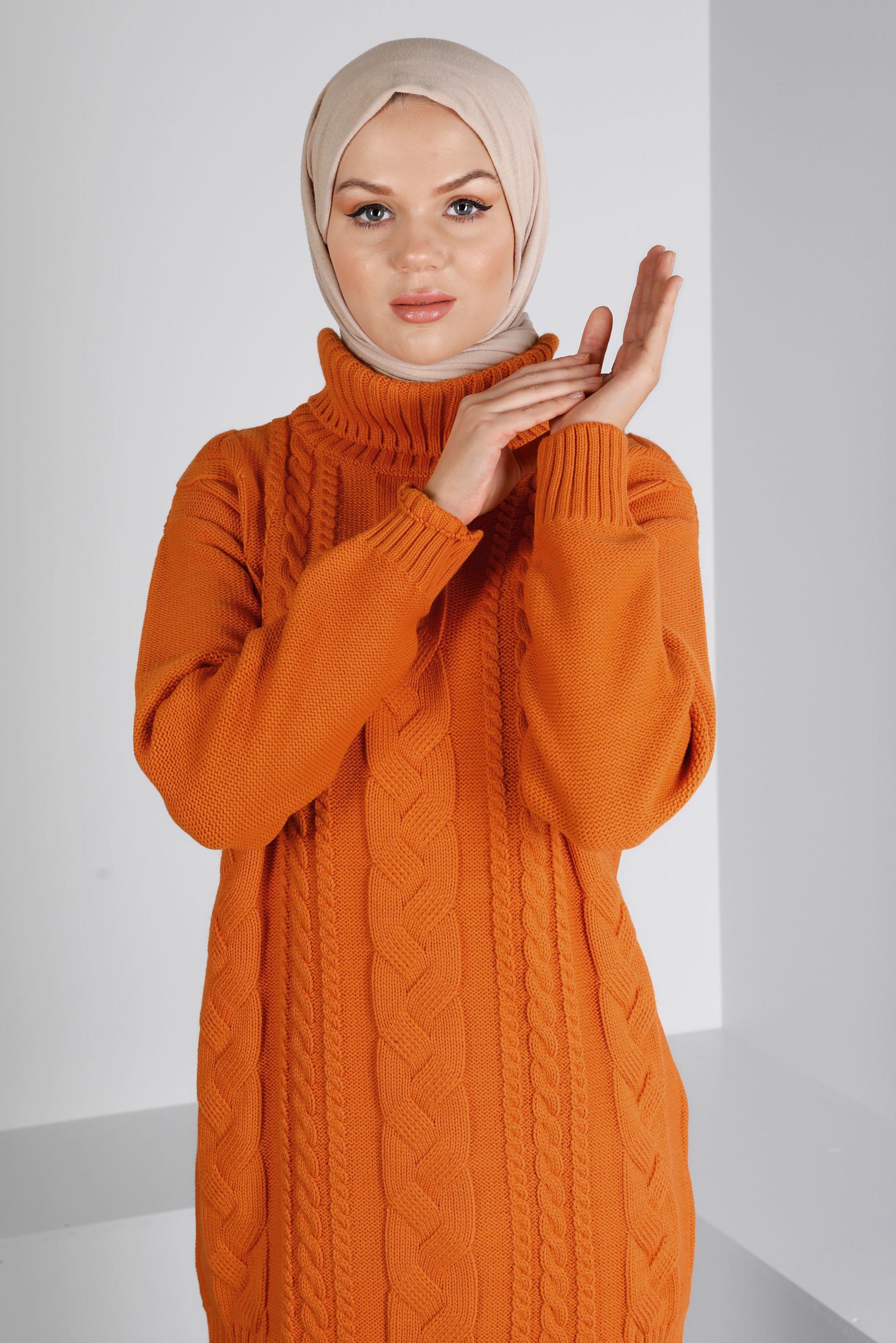 Vêtements hijab ORANGE TUNIQUE EN MAILLE TORSADÈE 43135	
