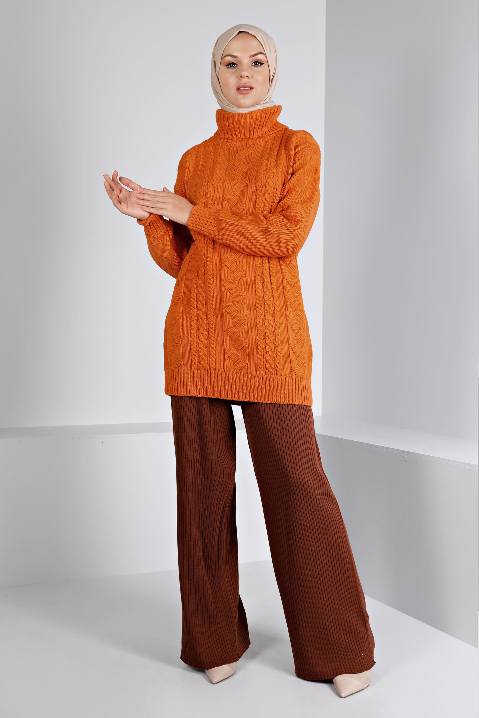 Vêtements hijab ORANGE TUNIQUE EN MAILLE TORSADÈE 43135	