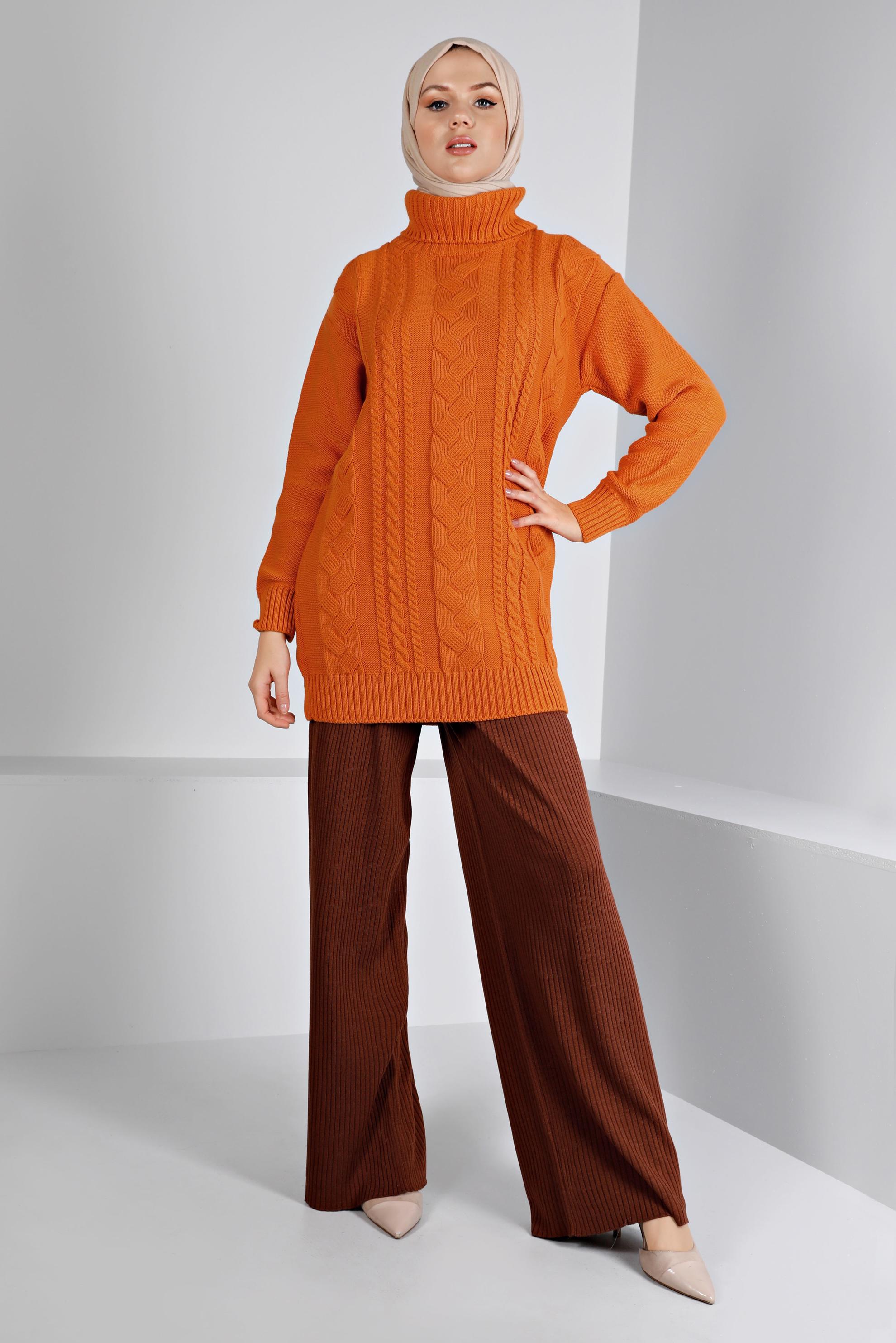 Vêtements hijab ORANGE TUNIQUE EN MAILLE TORSADÈE 43135	