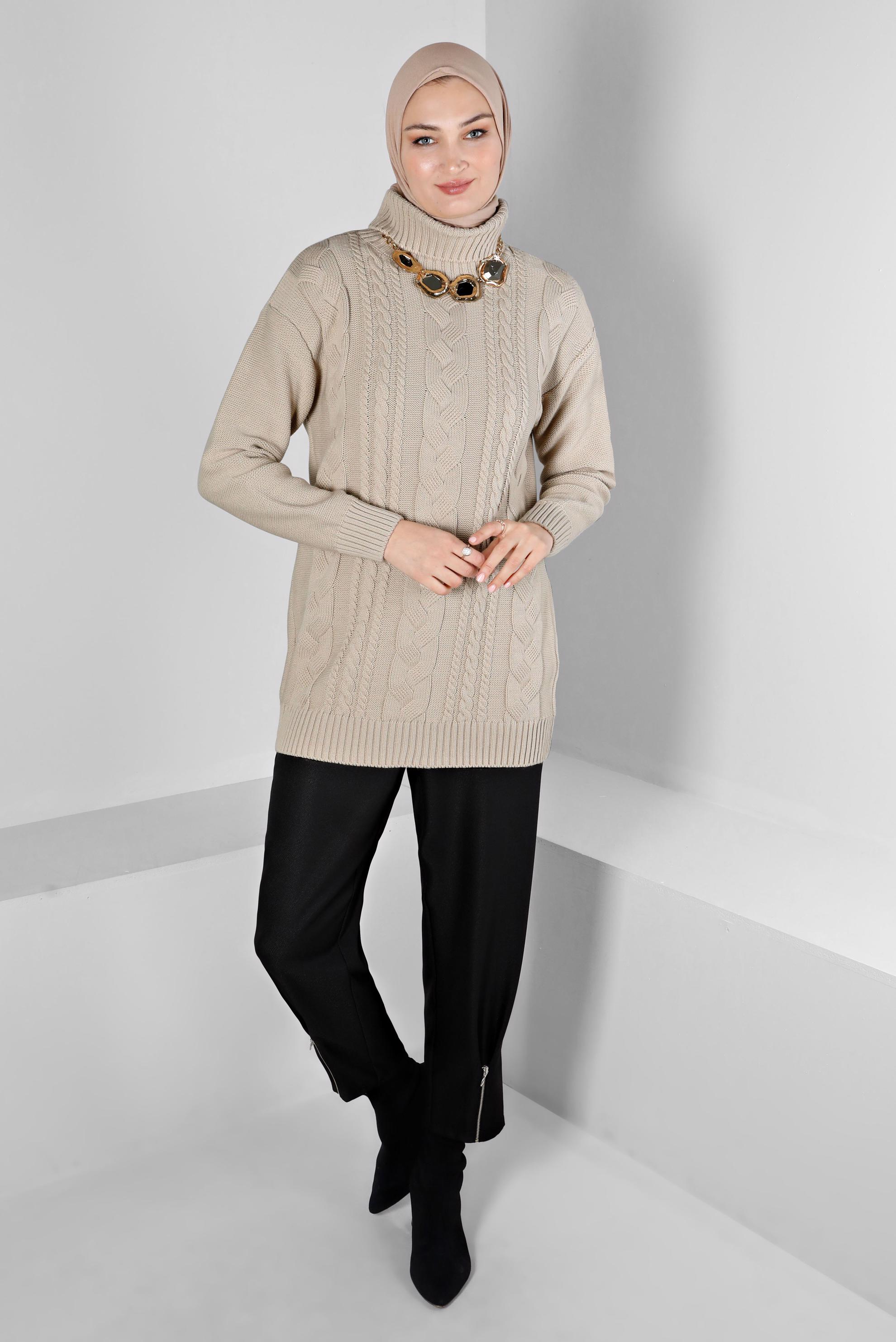 Vêtements hijab BEIGE TUNIQUE EN MAILLE TORSADÈE 43135	