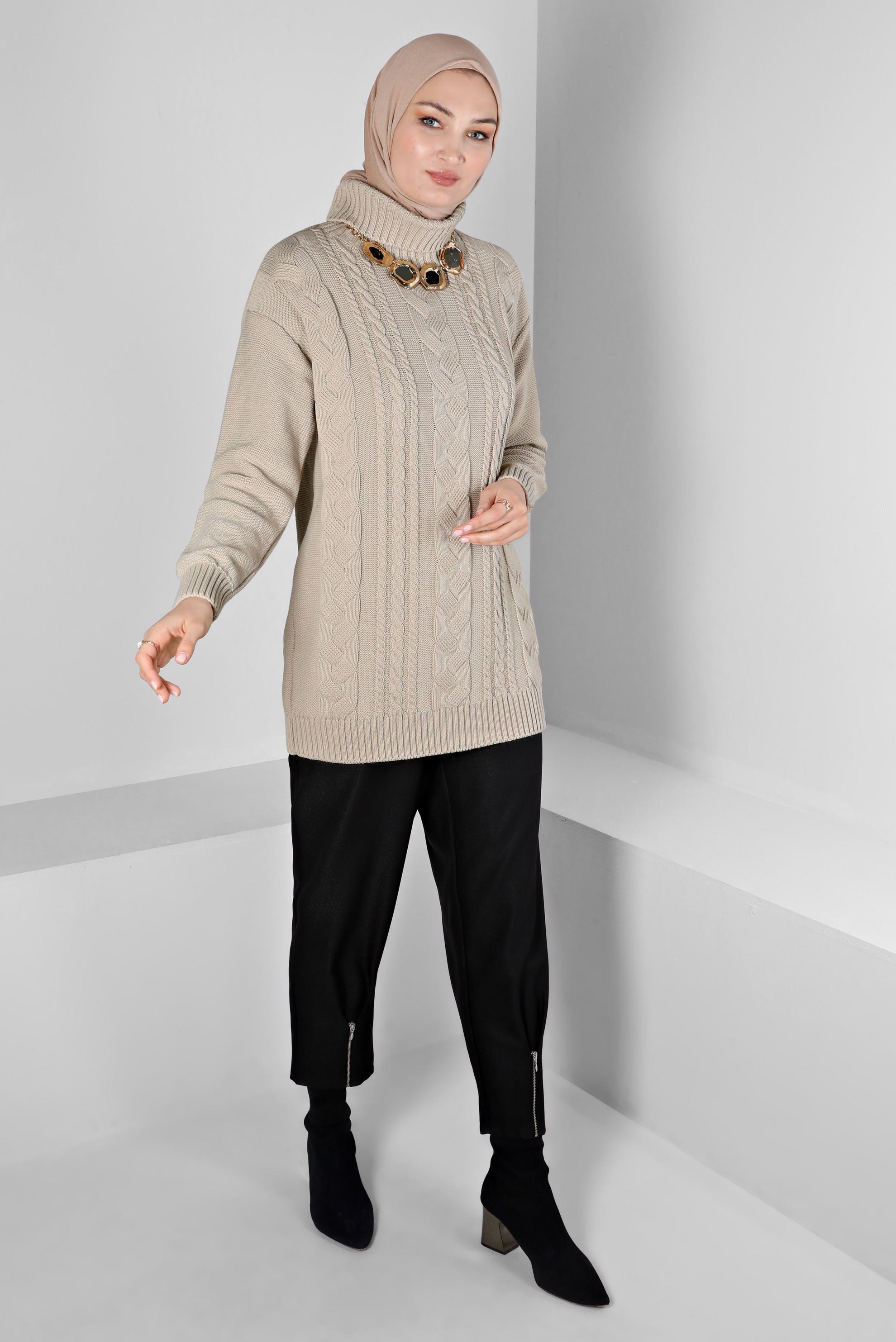 Vêtements hijab BEIGE TUNIQUE EN MAILLE TORSADÈE 43135	