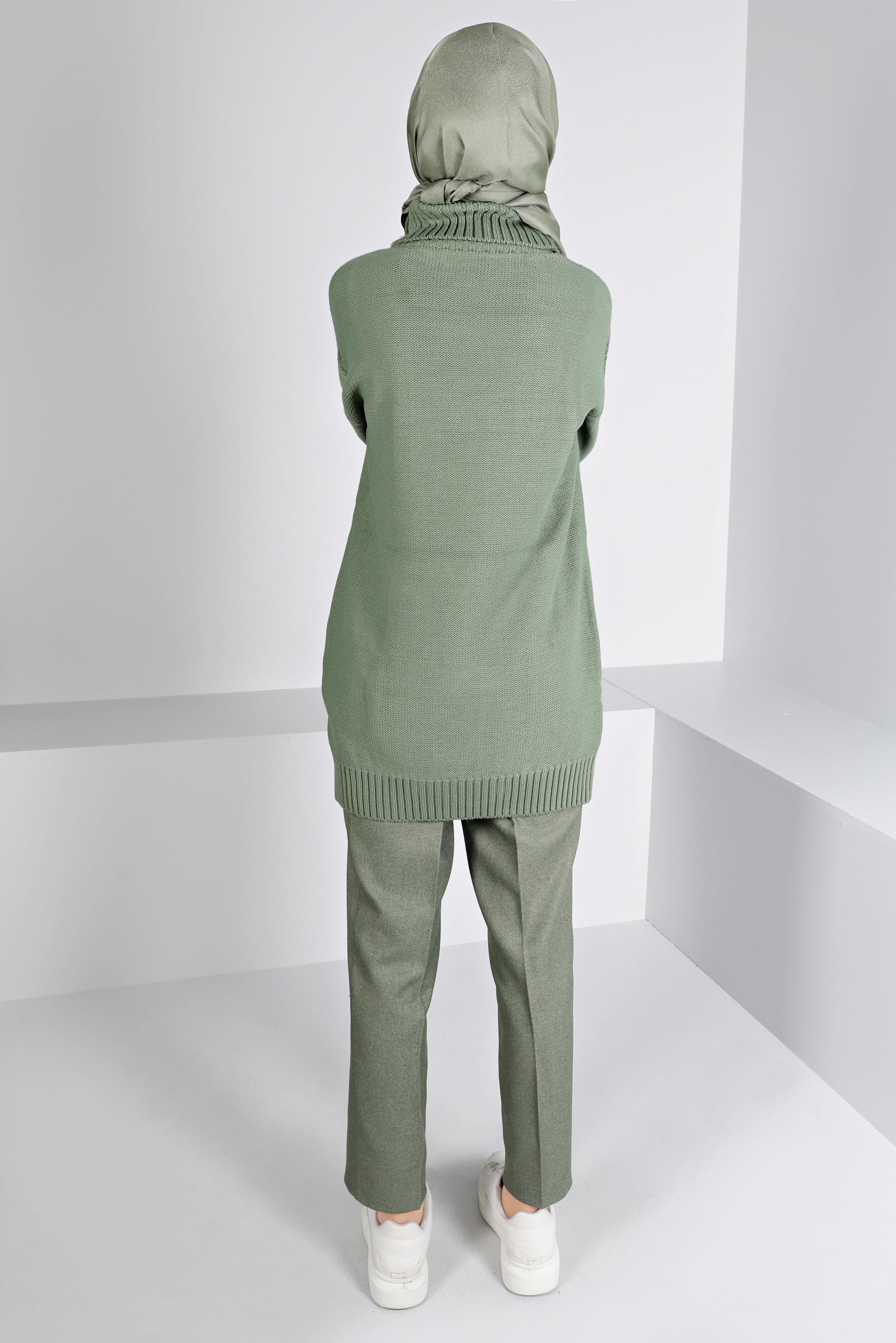 Tesettür giyim YEŞİL ÖRGÜ DETAYLI TRİKO TUNİK 43135	