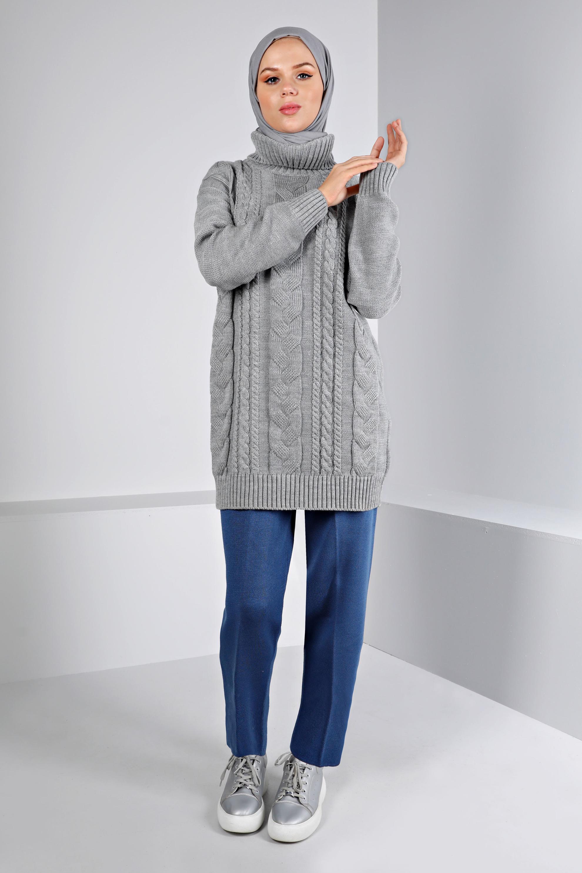 Vêtements hijab GRIS TUNIQUE EN MAILLE TORSADÈE 43135	