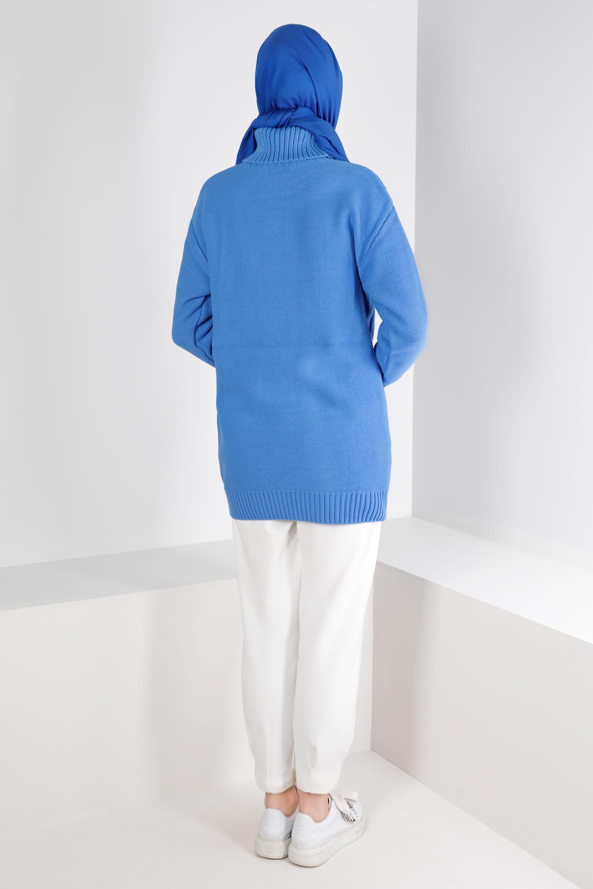 Tesettür giyim MAVİ ÖRGÜ DETAYLI TRİKO TUNİK 43135	