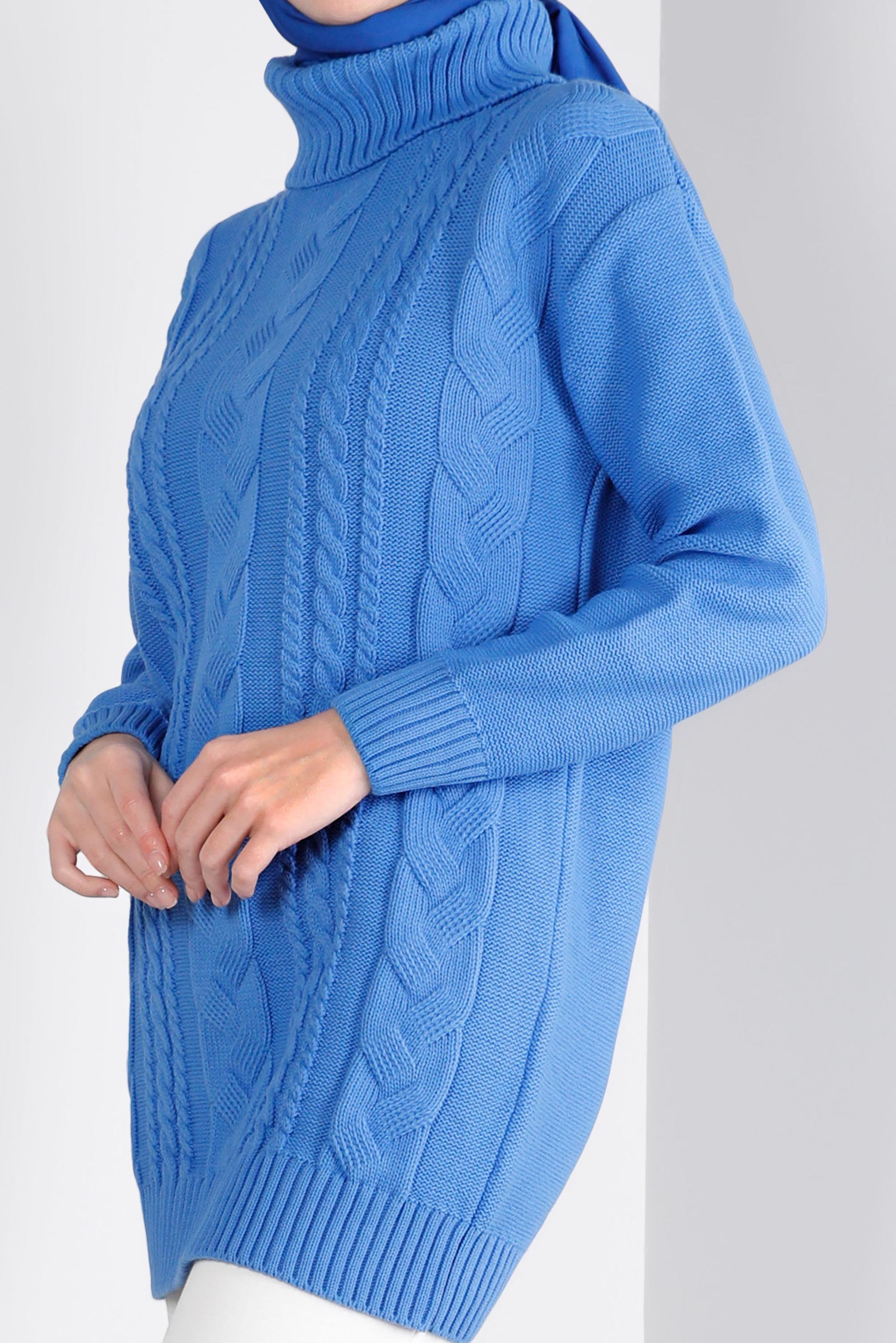 Tesettür giyim MAVİ ÖRGÜ DETAYLI TRİKO TUNİK 43135	