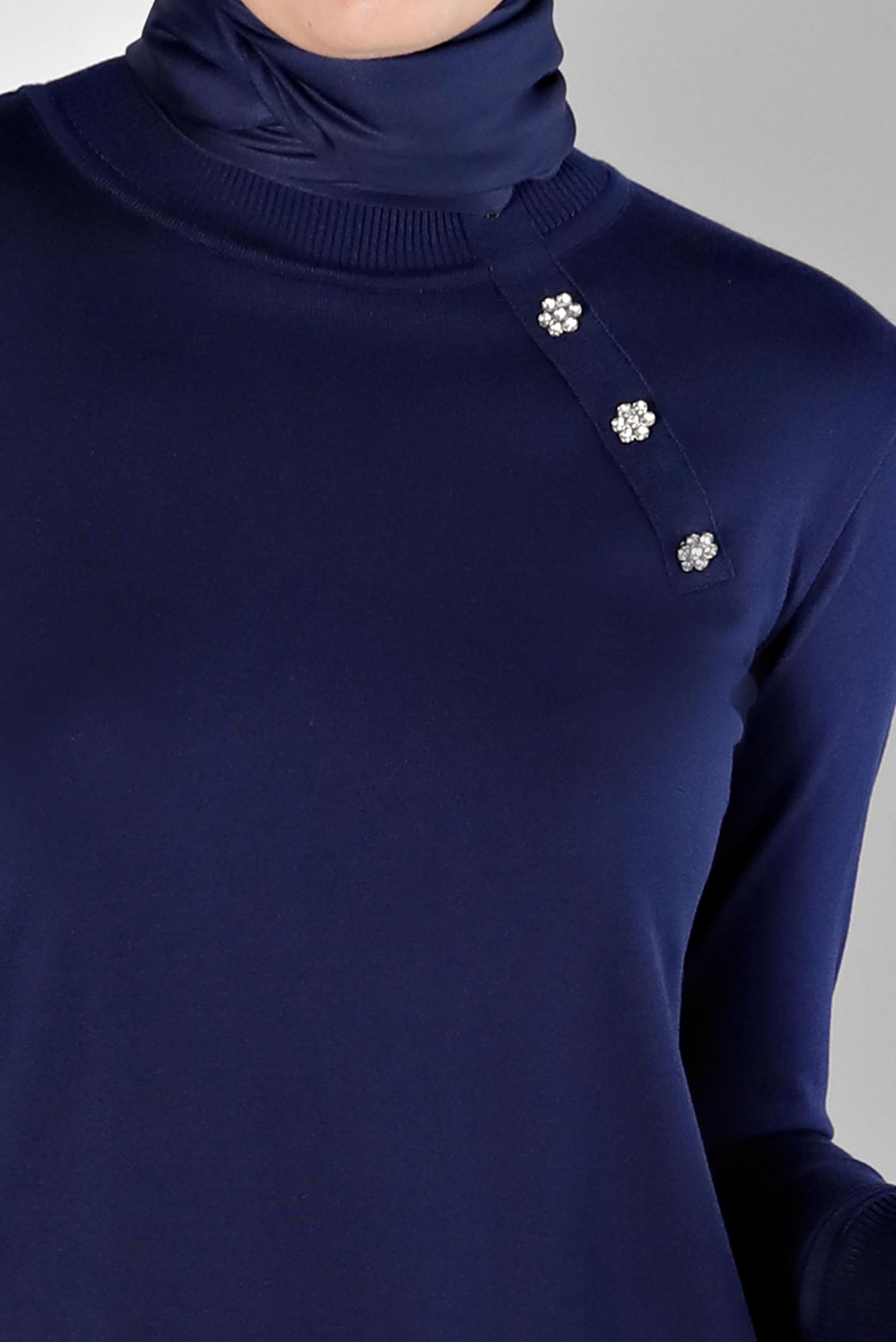 Tesettür giyim LACİVERT TAŞ DETAYLI BOĞAZLI TRİKO TUNİK 43136