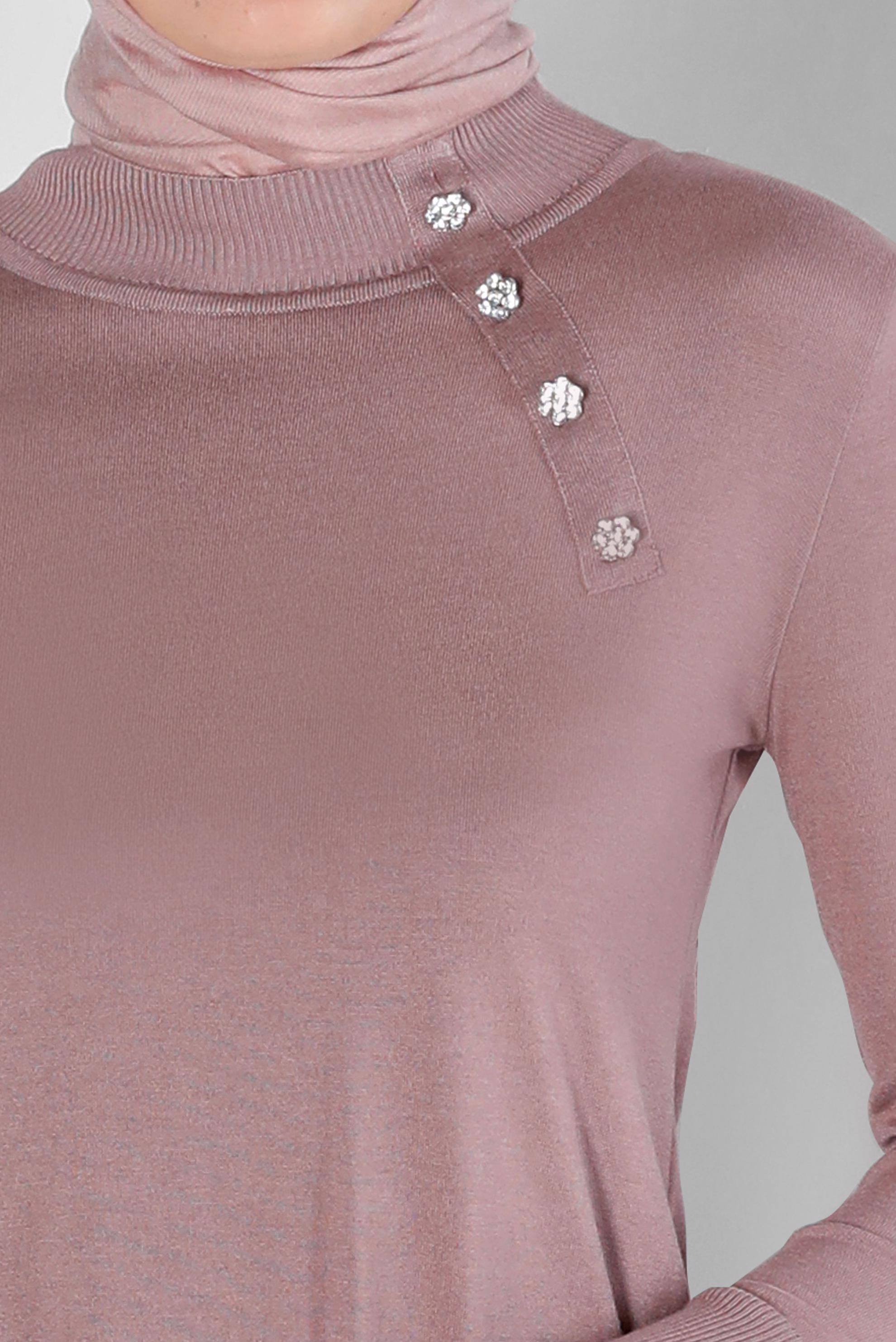 Tesettür giyim PEMBE TAŞ DETAYLI BOĞAZLI TRİKO TUNİK 43136