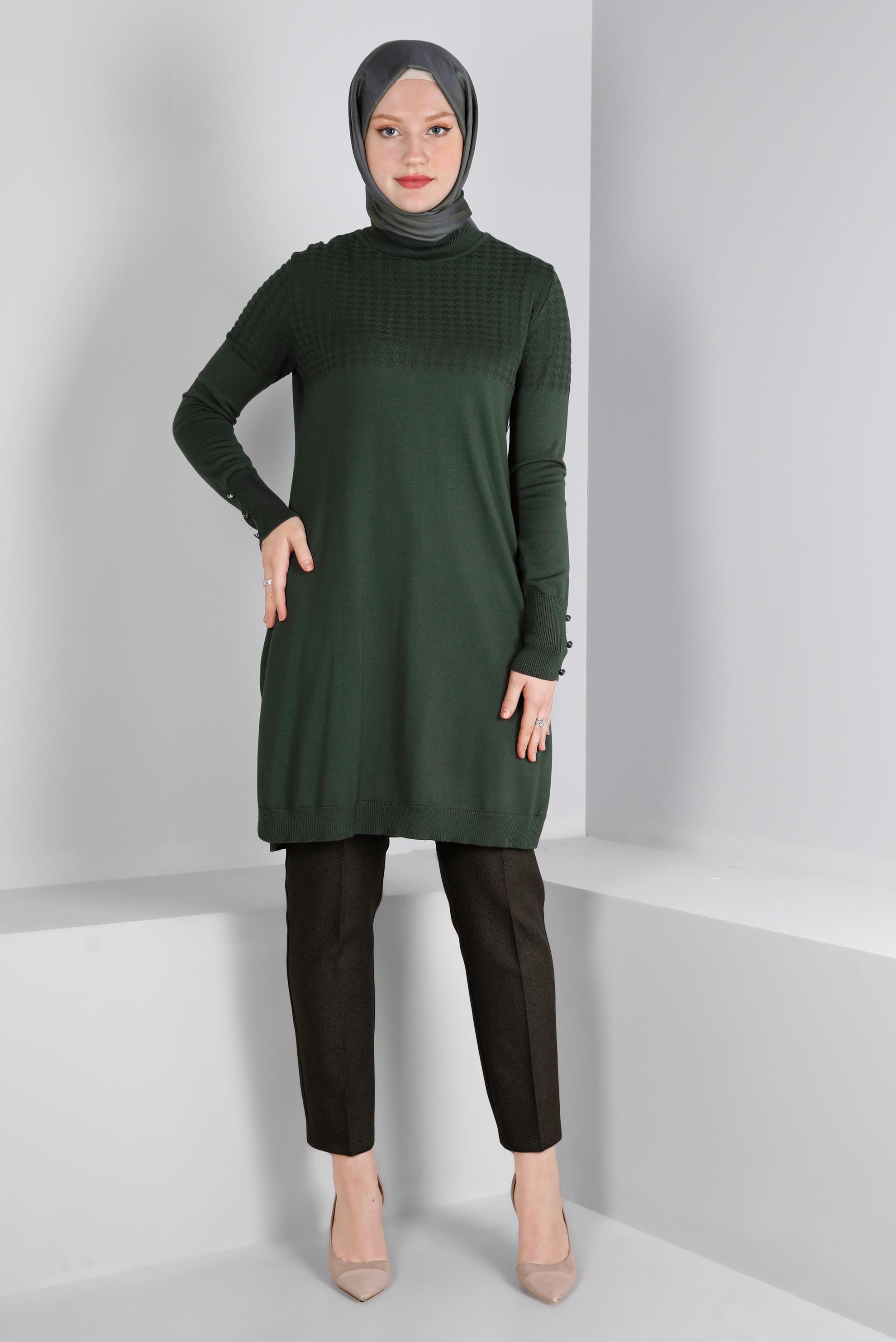 Vêtements hijab KAKI TUNIQUE EN MAILLE À MOTIFS 43137