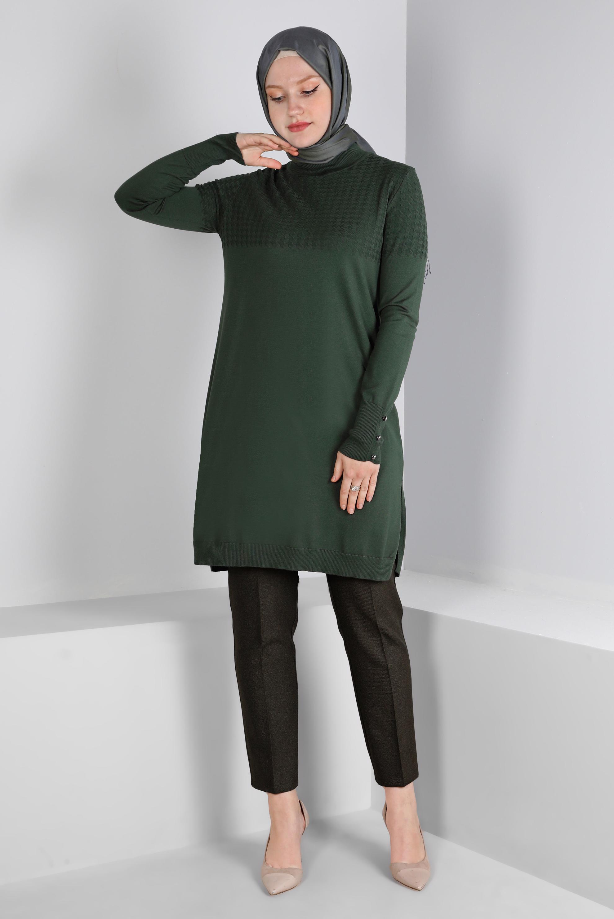 Vêtements hijab KAKI TUNIQUE EN MAILLE À MOTIFS 43137