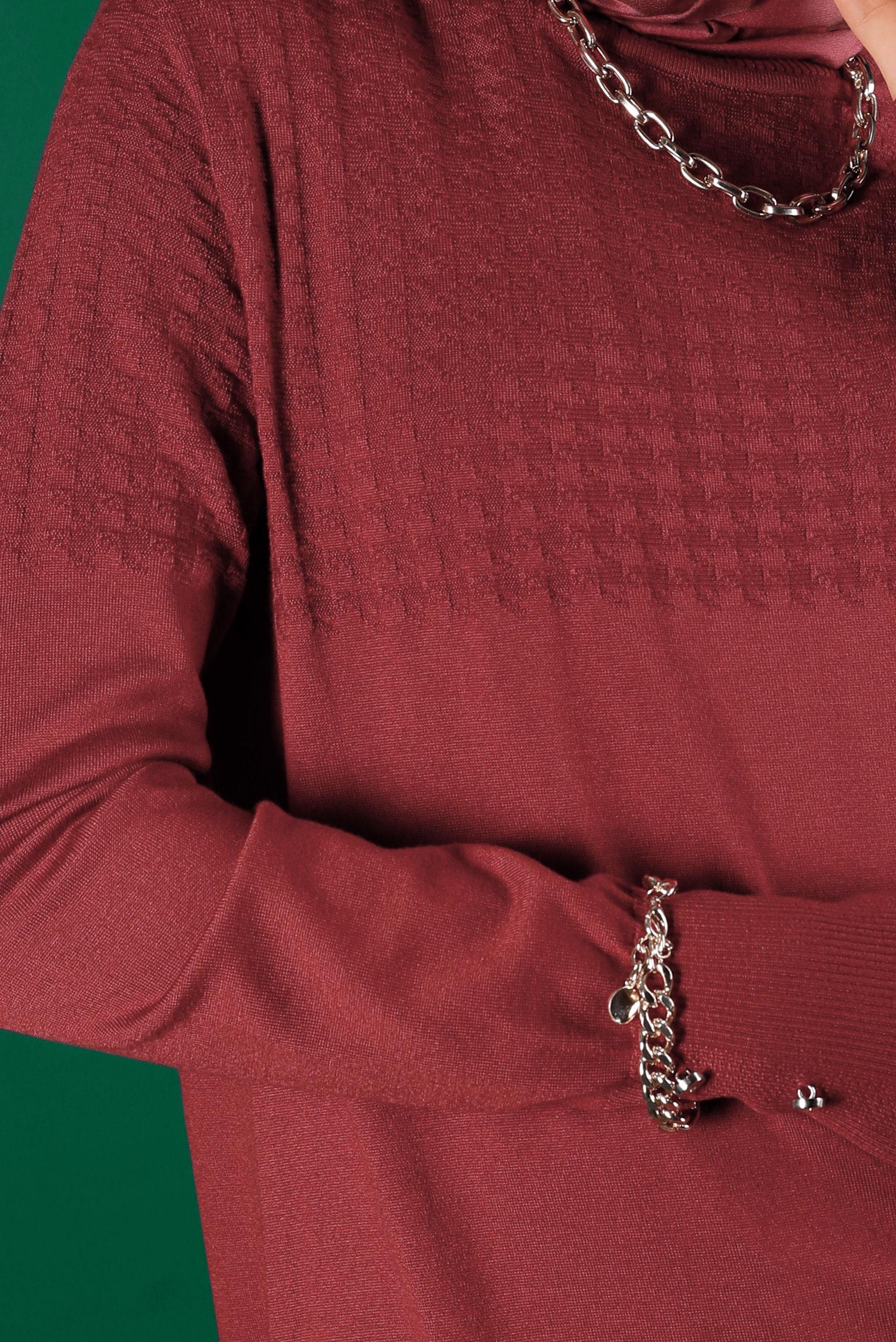 Tesettür giyim BORDO KENDİNDEN DESENLİ TRİKO TUNİK 43137