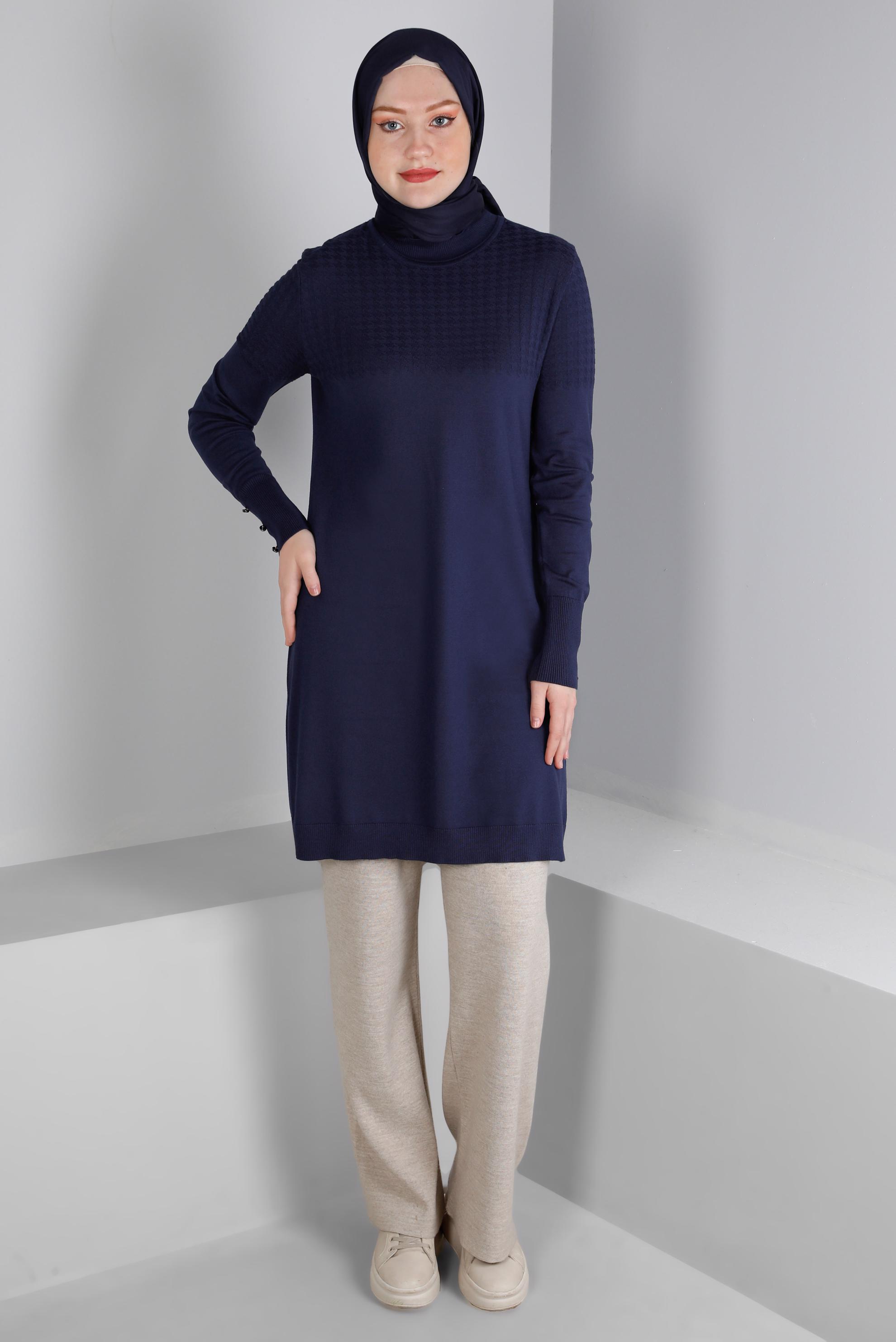 Vêtements hijab BLEU MARINE TUNIQUE EN MAILLE À MOTIFS 43137