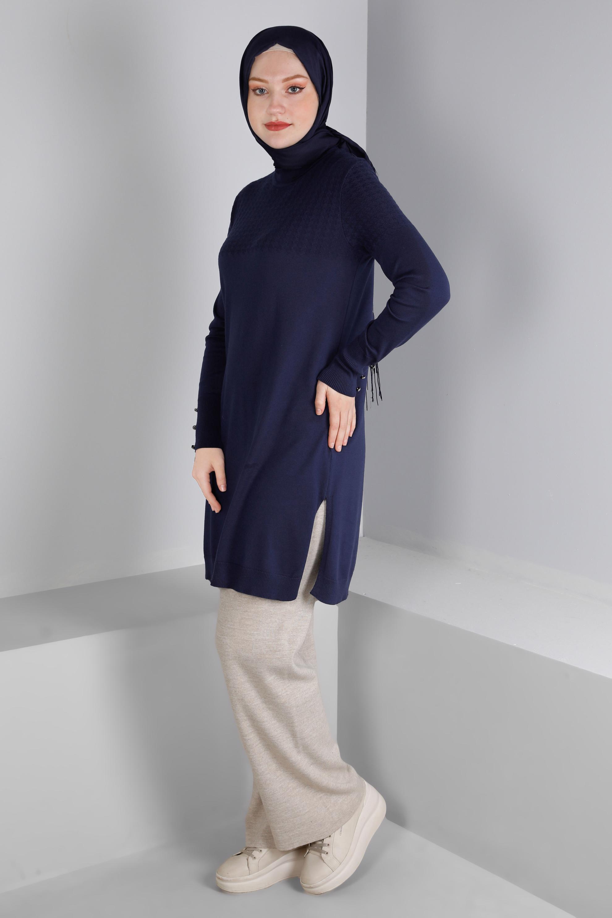 Vêtements hijab BLEU MARINE TUNIQUE EN MAILLE À MOTIFS 43137