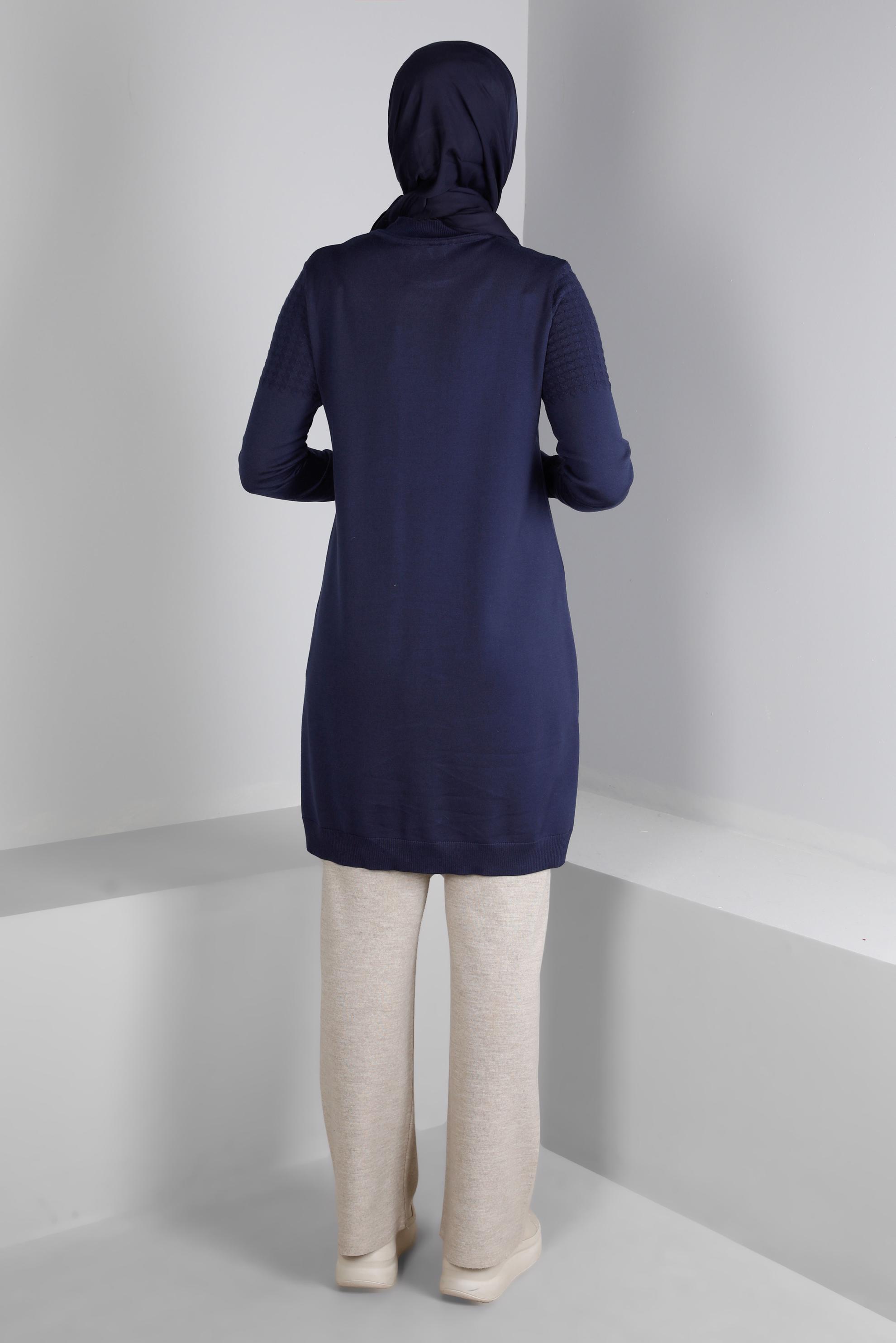 Vêtements hijab BLEU MARINE TUNIQUE EN MAILLE À MOTIFS 43137