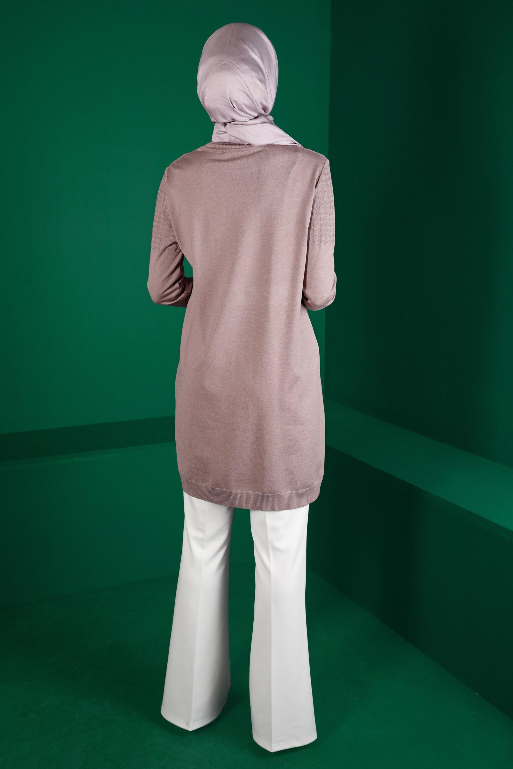Tesettür giyim PEMBE KENDİNDEN DESENLİ TRİKO TUNİK 43137