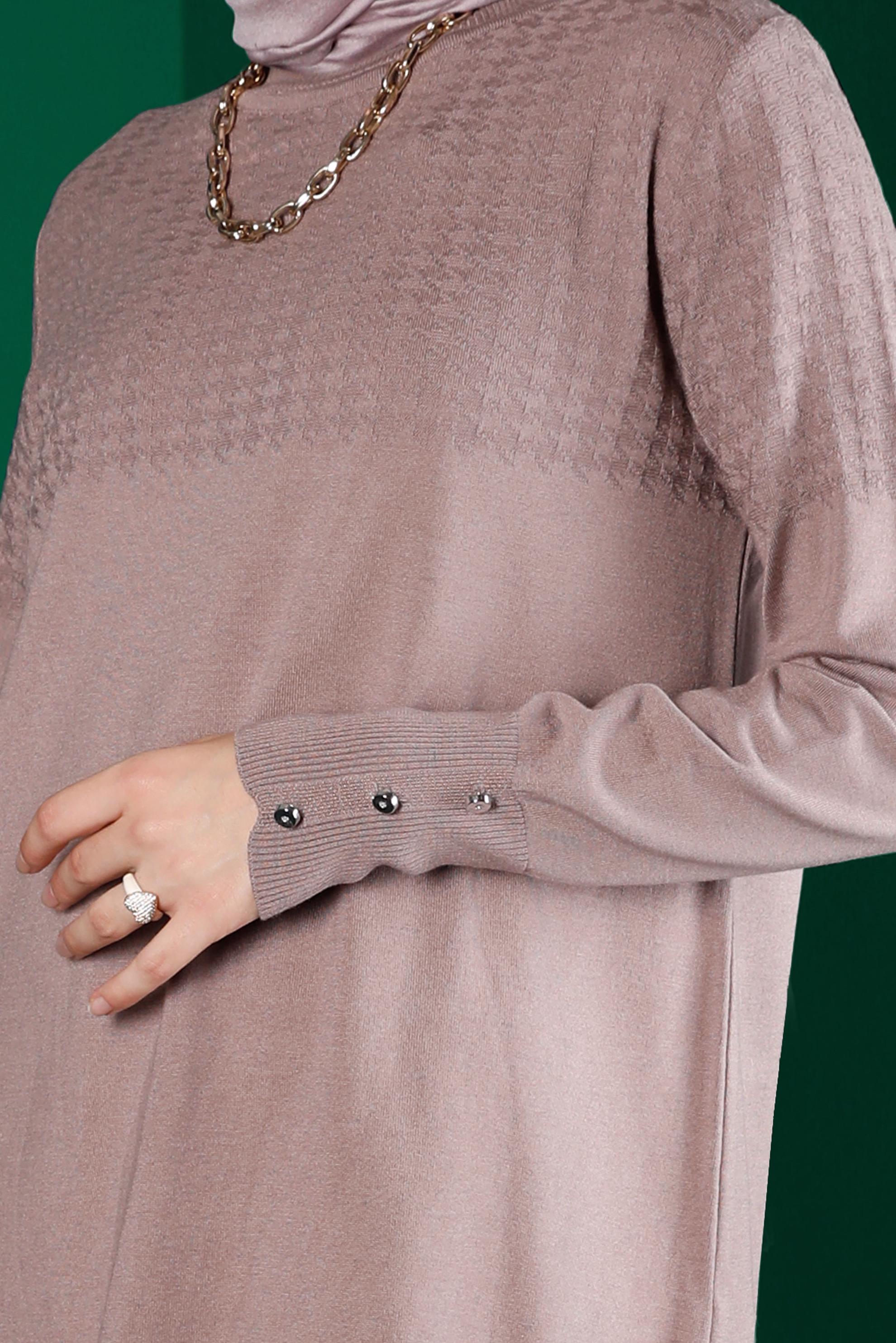 Tesettür giyim PEMBE KENDİNDEN DESENLİ TRİKO TUNİK 43137