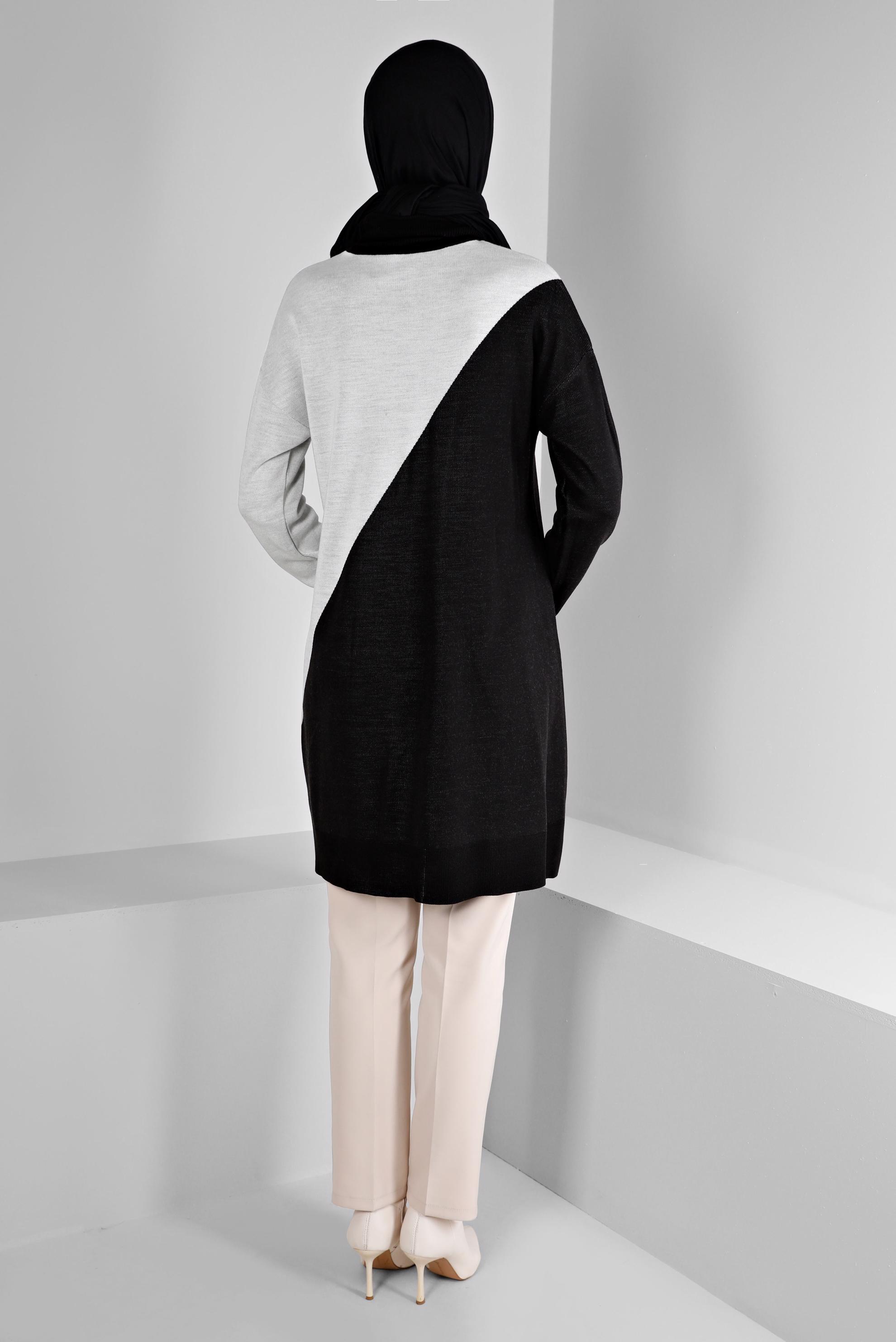 Tesettür giyim SİYAH KAZAYAĞI DESEN DETAYLI TRİKO TUNİK 43138	