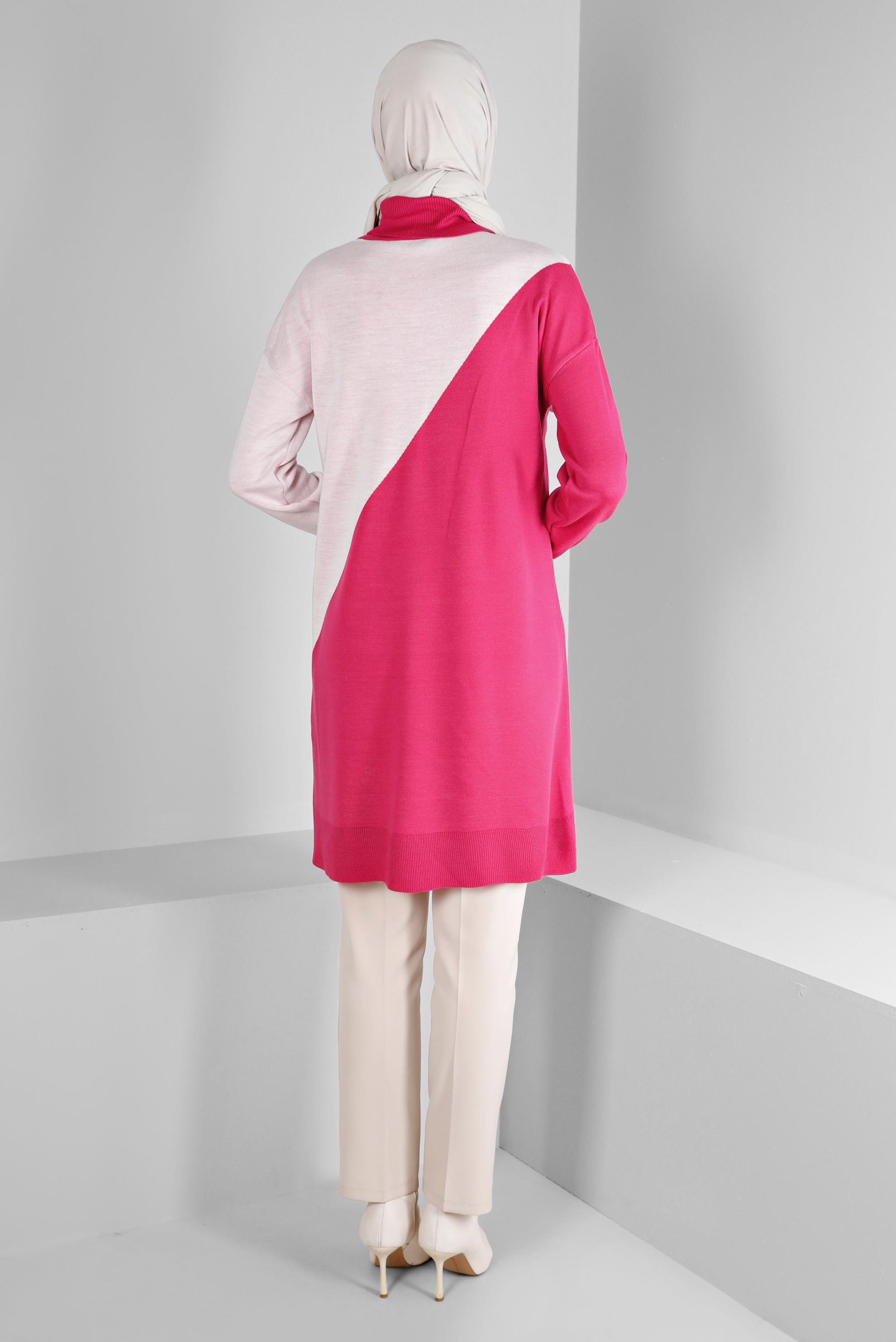 Tesettür giyim FUŞYA KAZAYAĞI DESEN DETAYLI TRİKO TUNİK 43138	