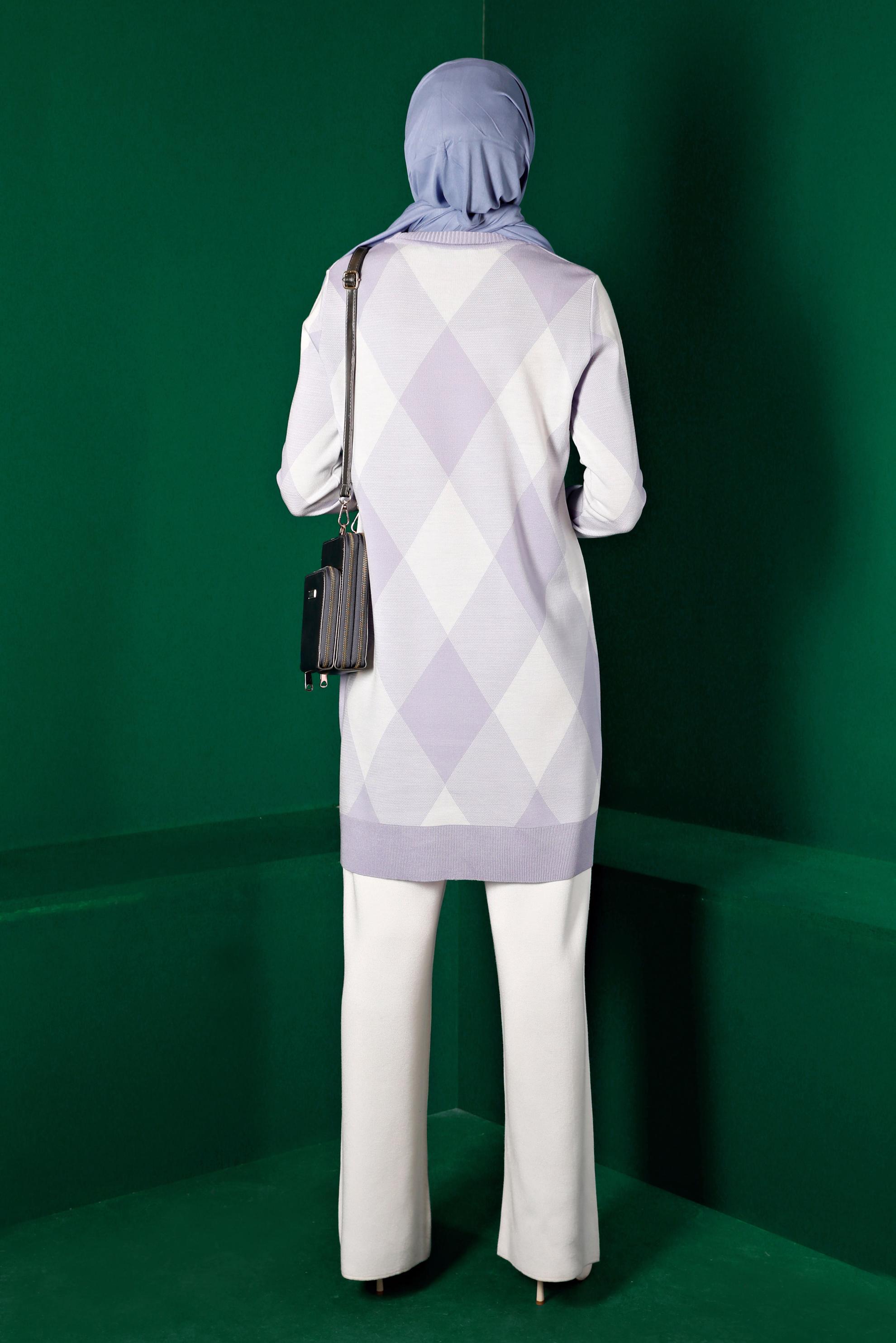 Tesettür giyim MOR BAKLAVA DESENLİ TRİKO TUNİK 43139 