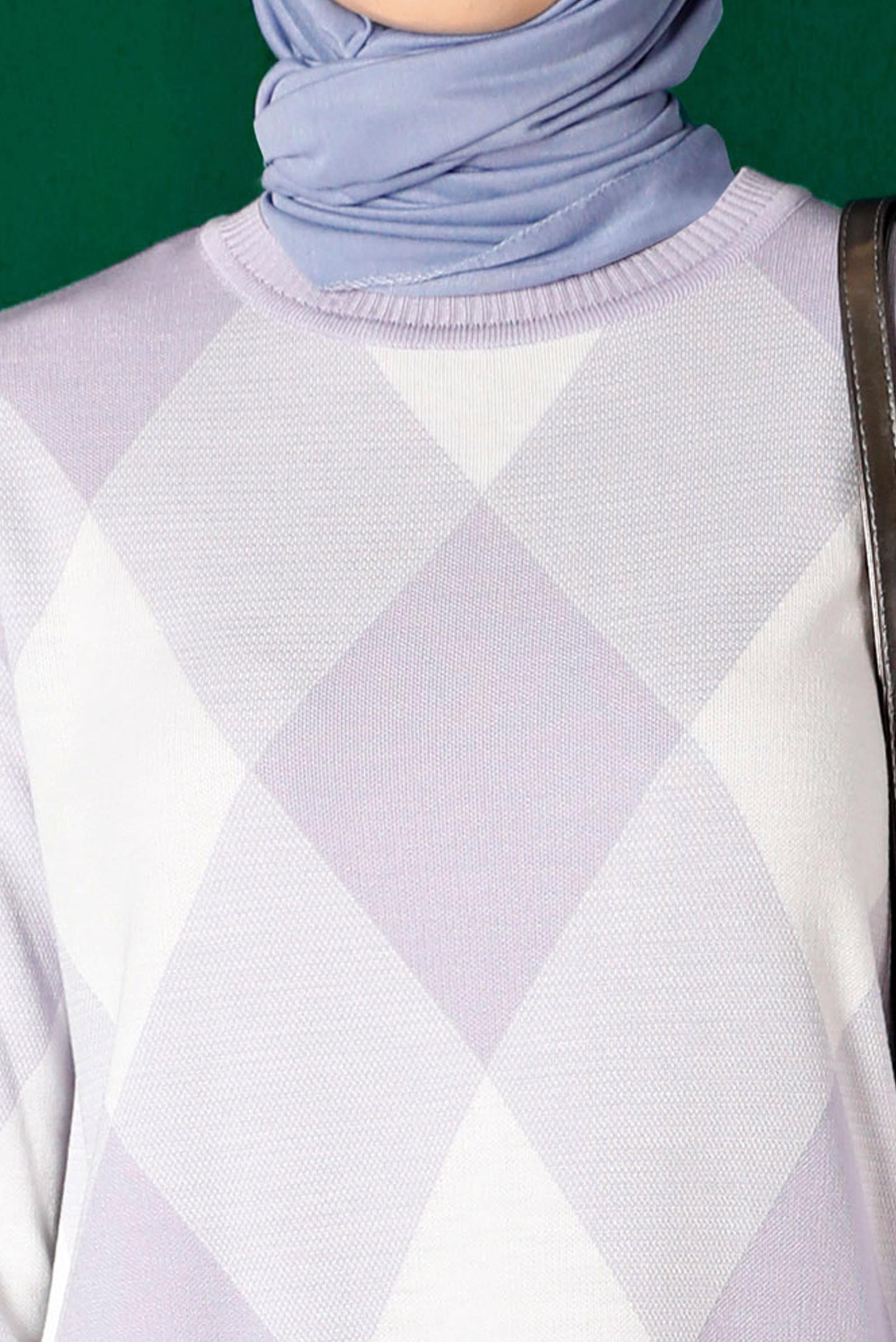 Tesettür giyim MOR BAKLAVA DESENLİ TRİKO TUNİK 43139 