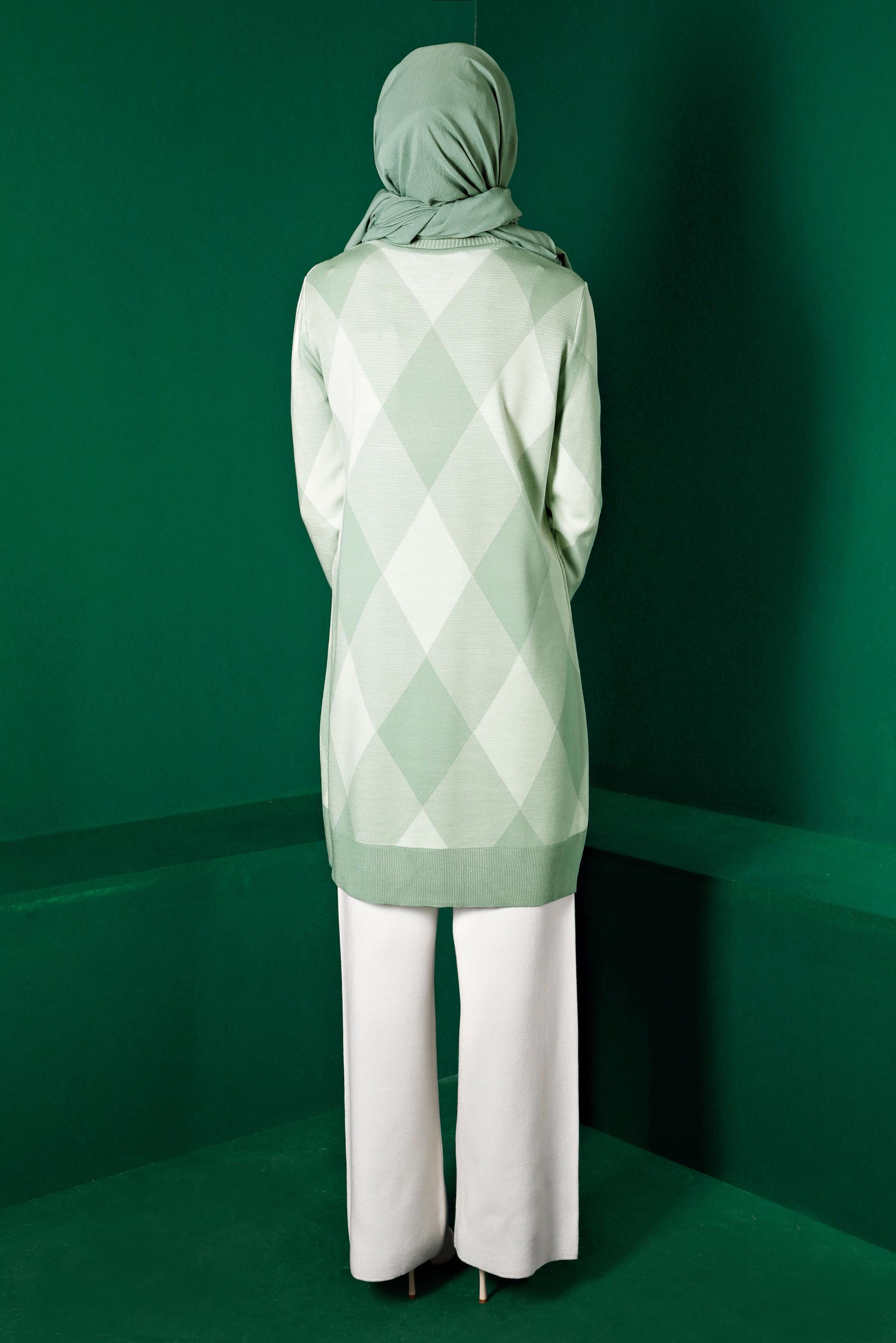 Tesettür giyim YEŞİL BAKLAVA DESENLİ TRİKO TUNİK 43139 