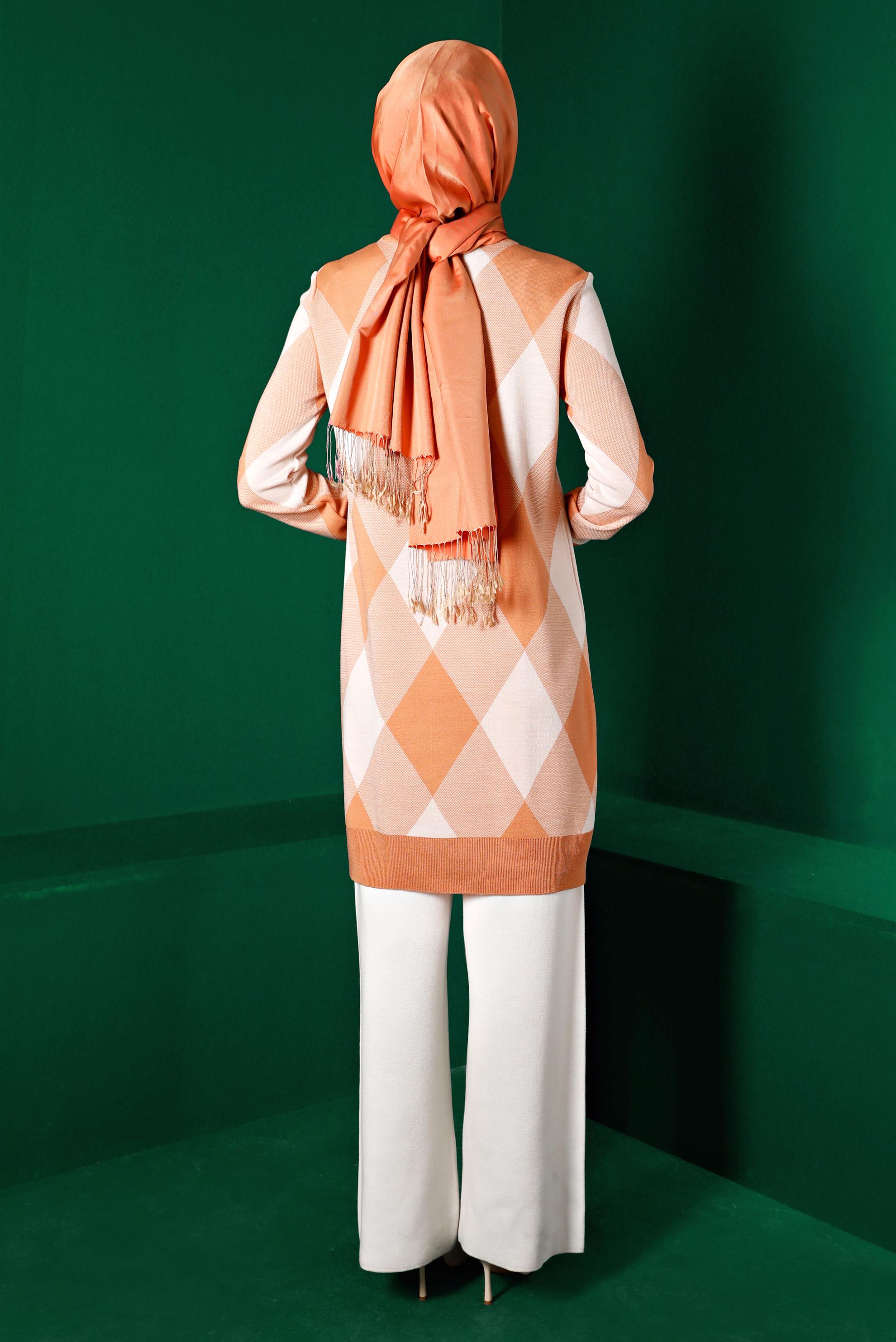 Tesettür giyim PUDRA BAKLAVA DESENLİ TRİKO TUNİK 43139 