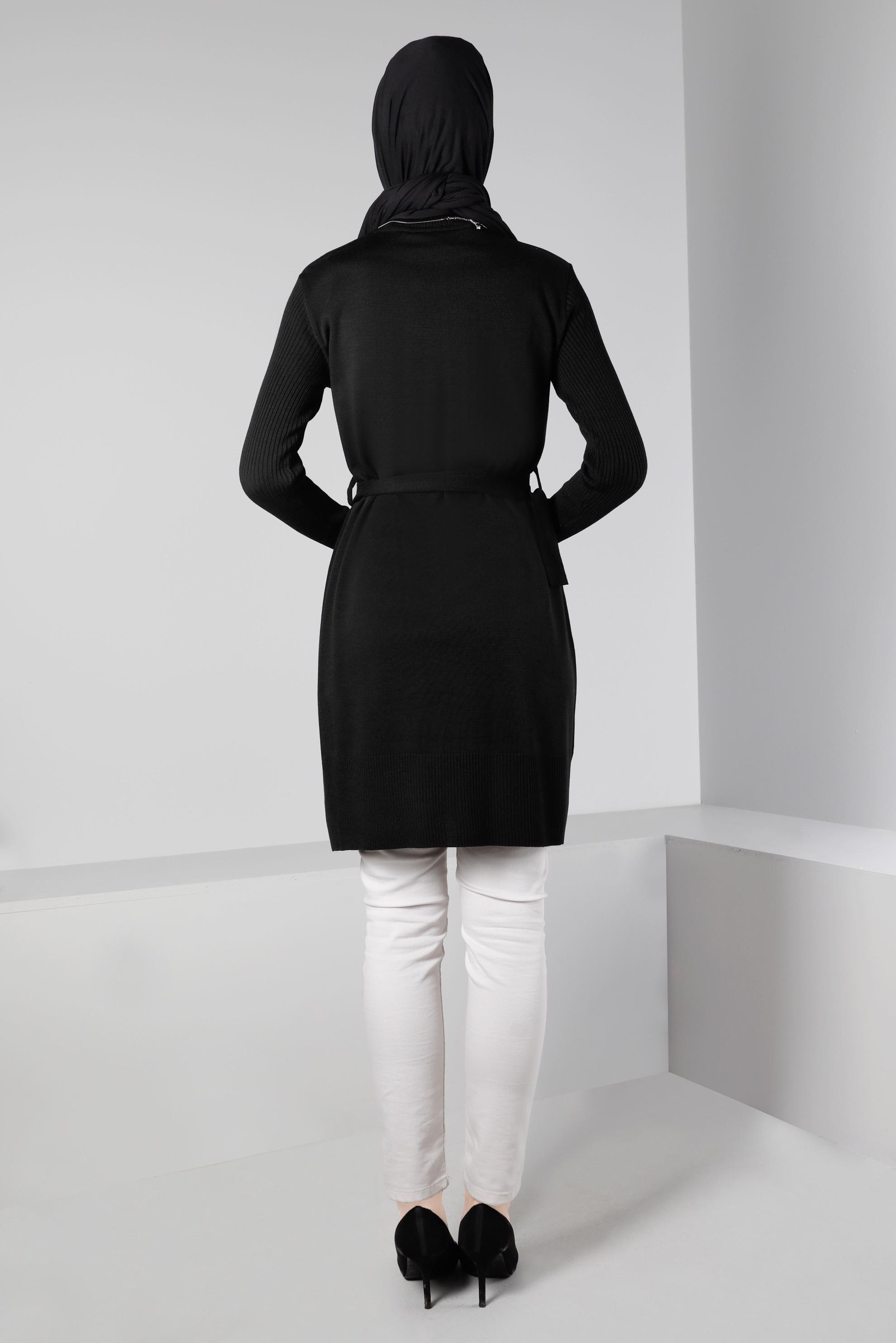 Vêtements hijab NOIR TUNIQUE EN MAILLE AVEC CEINTURE 43140