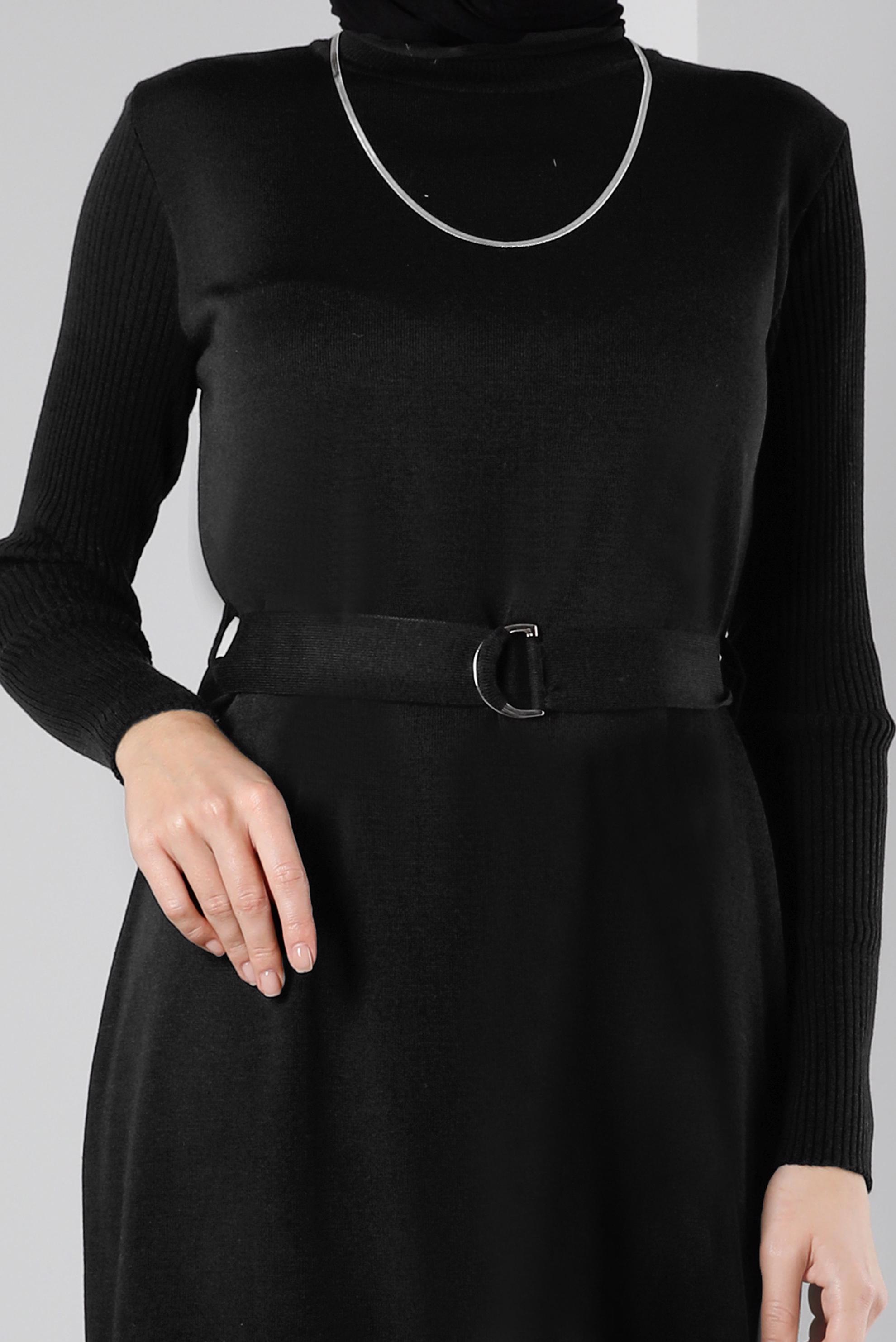 Vêtements hijab NOIR TUNIQUE EN MAILLE AVEC CEINTURE 43140