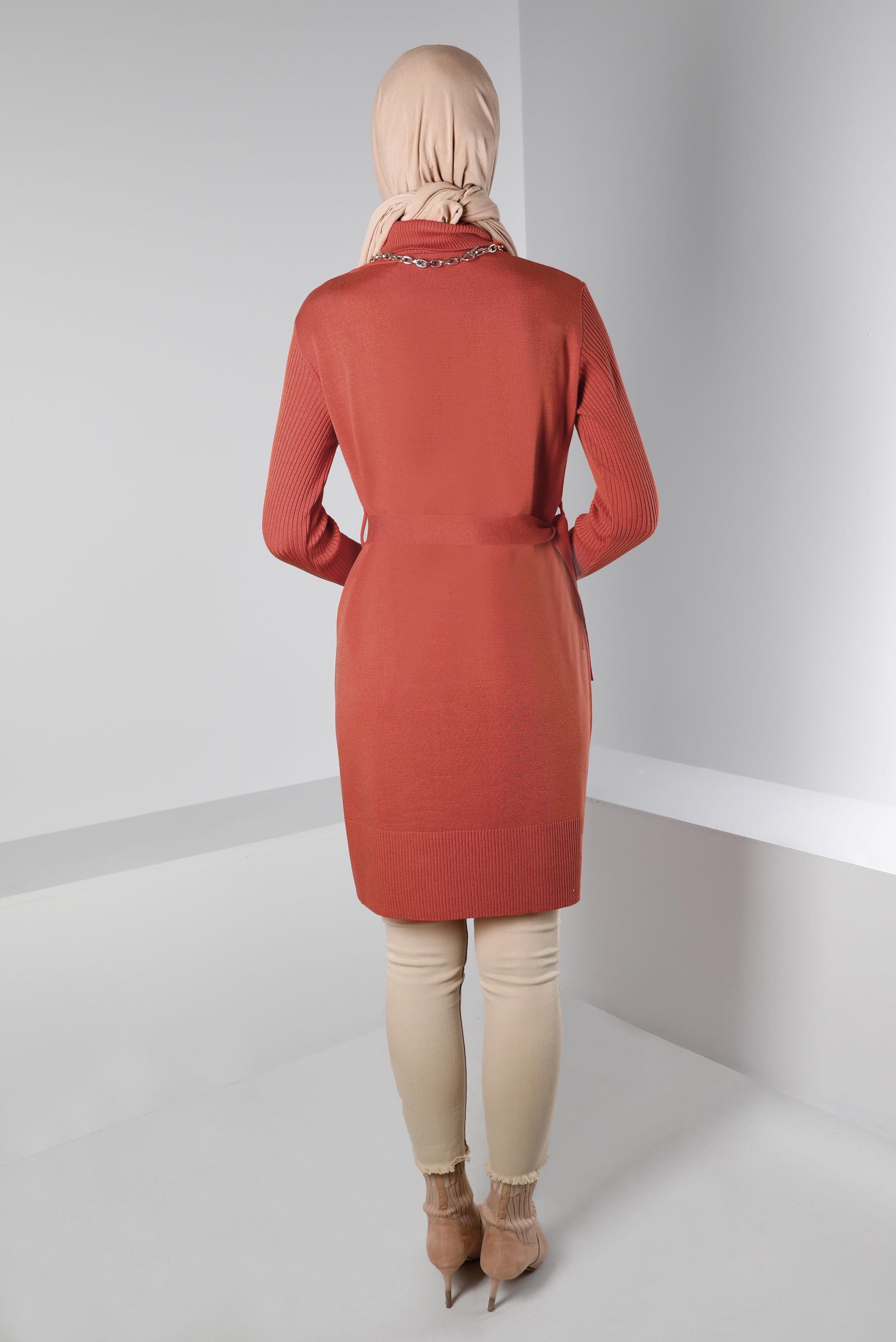 Tesettür giyim TURUNCU BELİ KUŞAKLI TRİKO TUNİK 43140