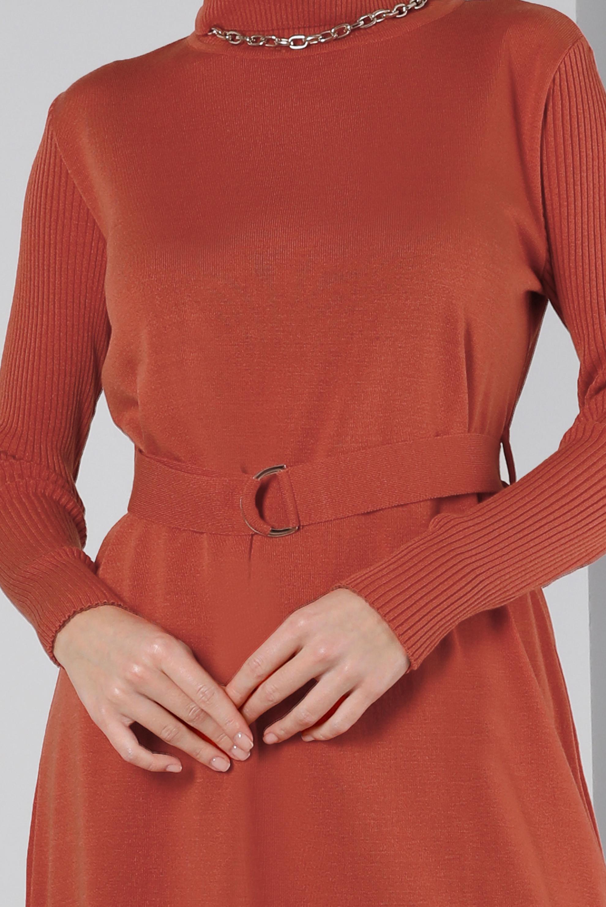 Tesettür giyim TURUNCU BELİ KUŞAKLI TRİKO TUNİK 43140