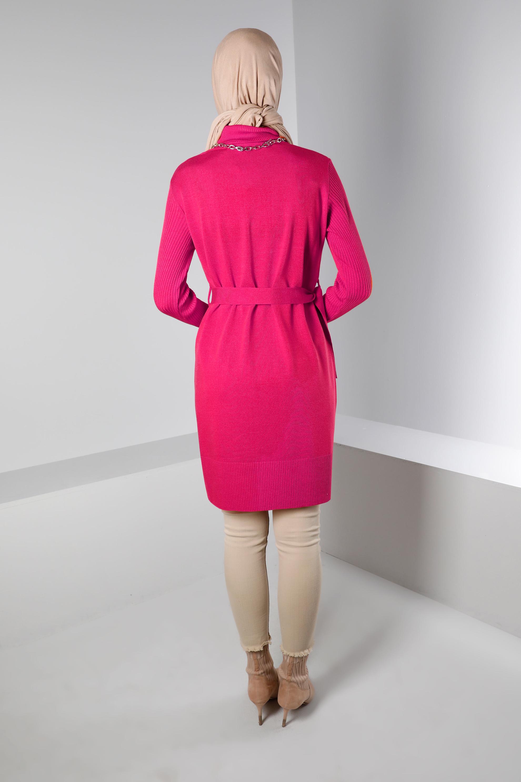 Tesettür giyim FUŞYA BELİ KUŞAKLI TRİKO TUNİK 43140