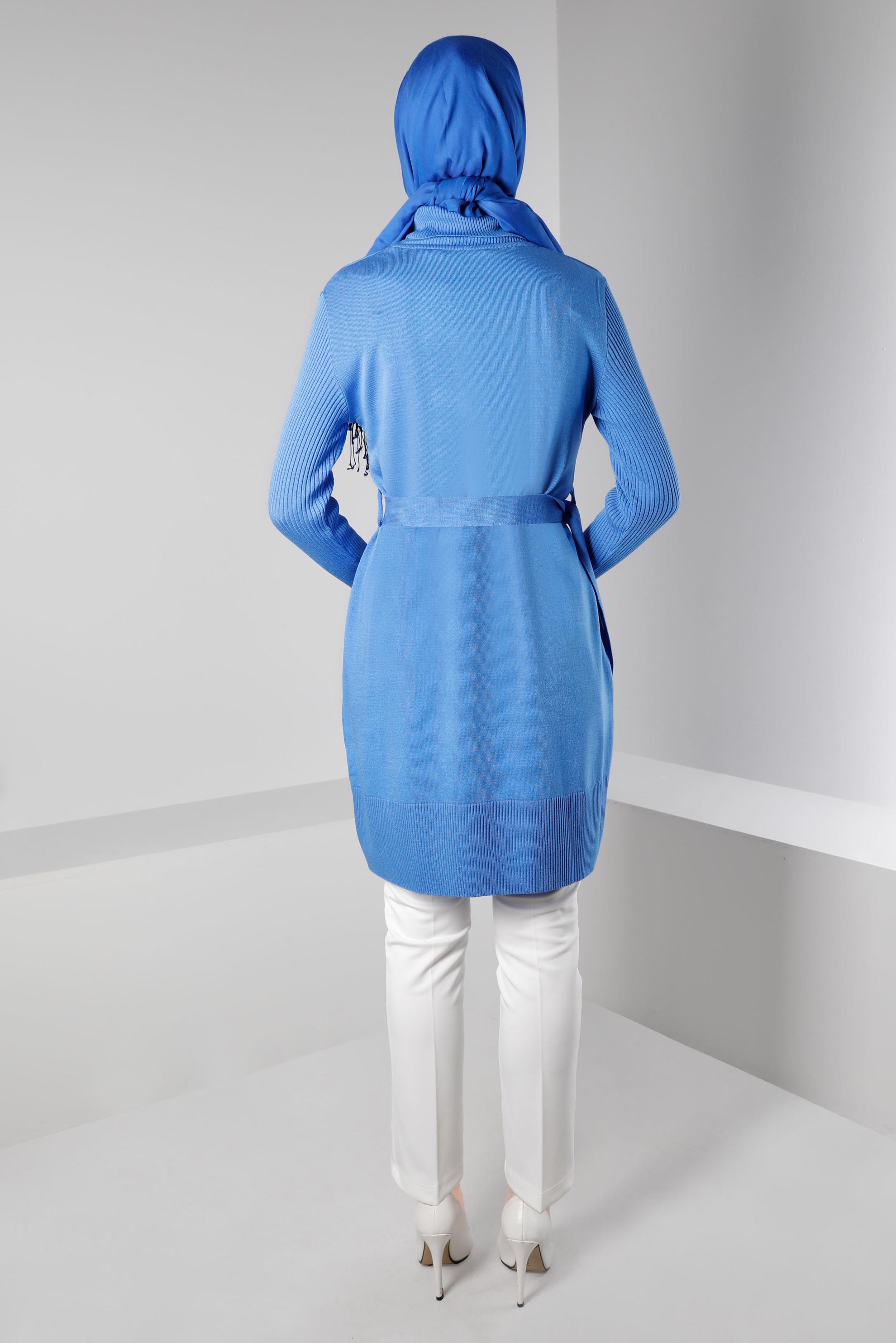 Vêtements hijab BLEU TUNIQUE EN MAILLE AVEC CEINTURE 43140