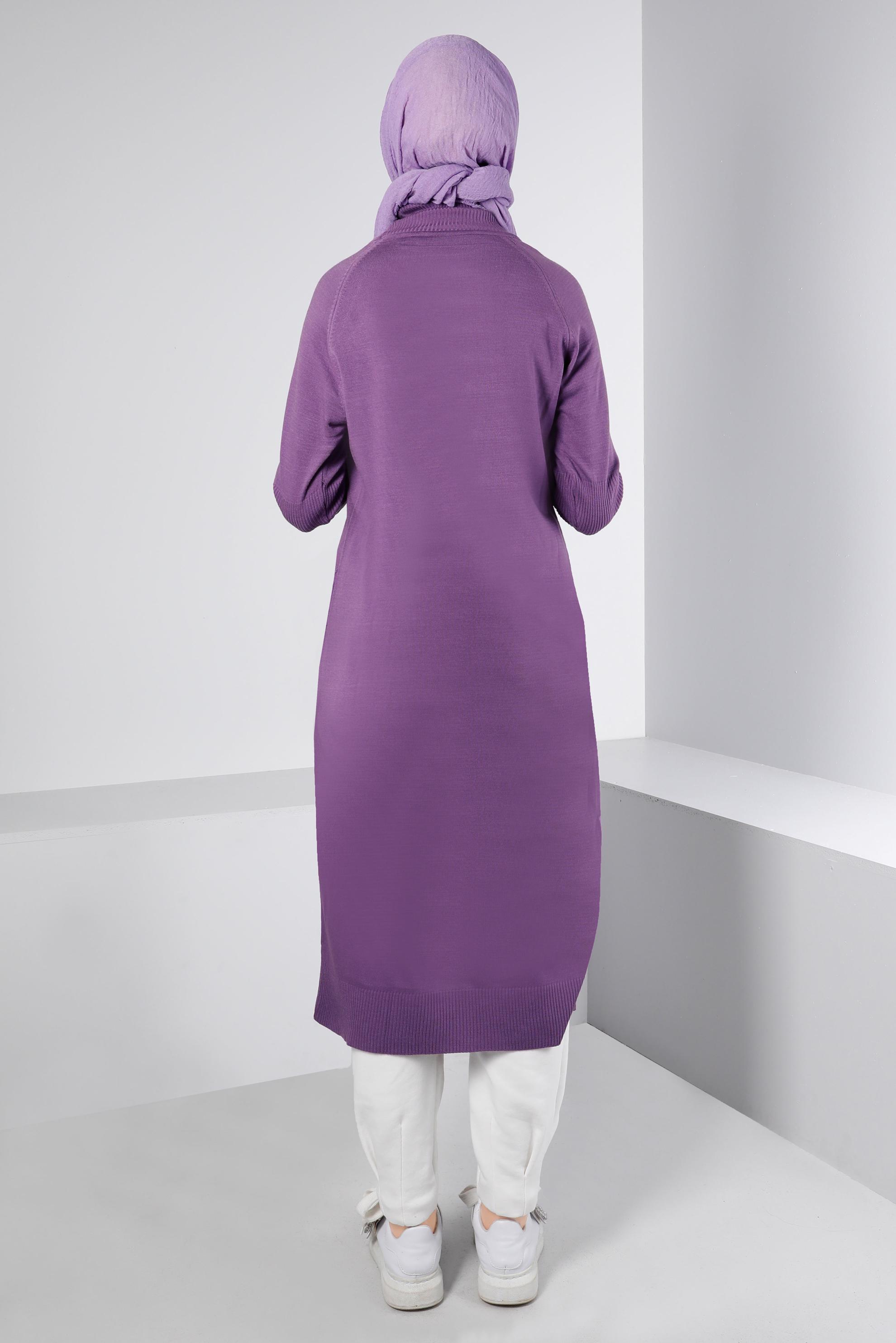 Tesettür giyim MOR YIRTMAÇ DETAYLI BASIC TRİKO TUNİK 43160