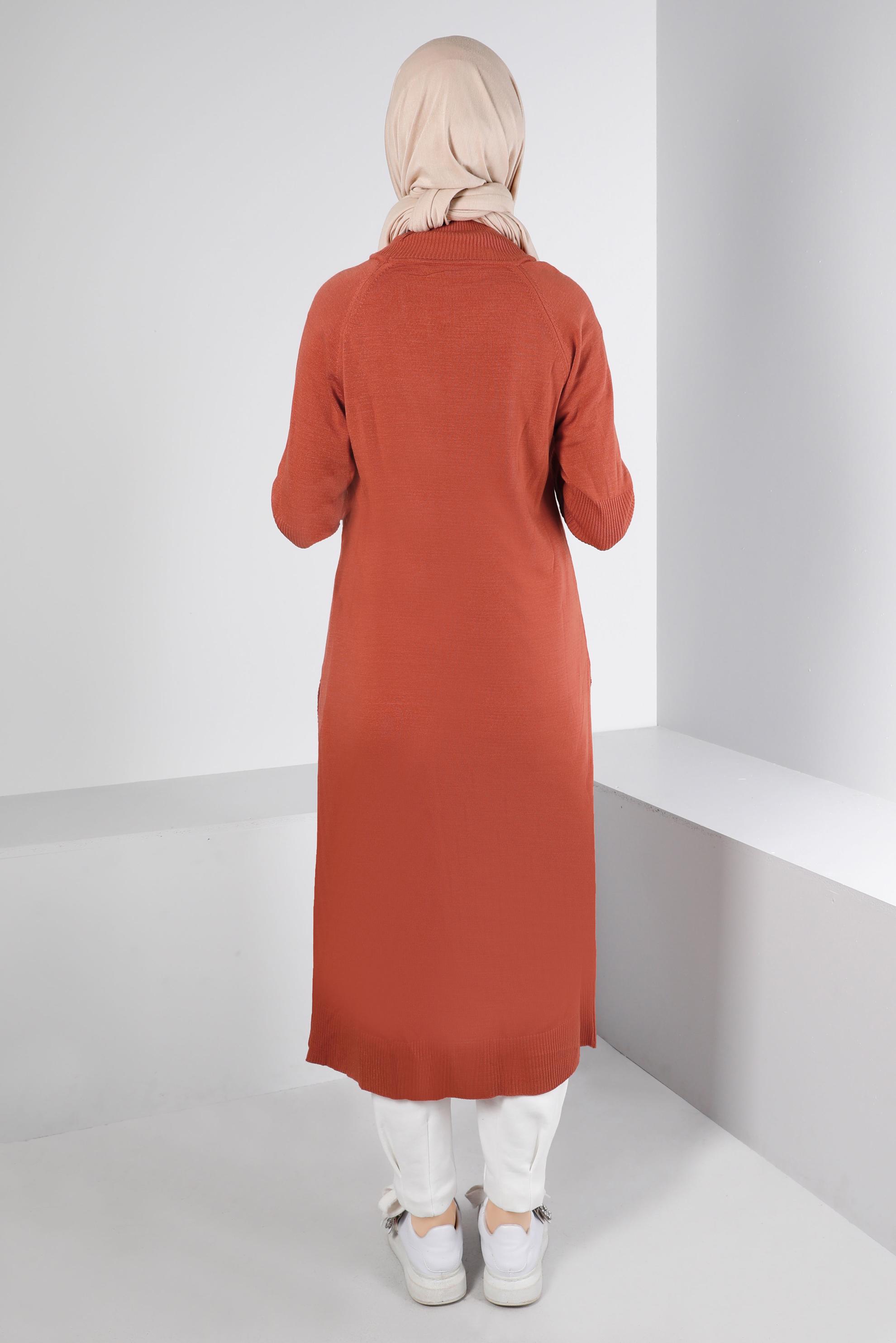 Tesettür giyim TURUNCU YIRTMAÇ DETAYLI BASIC TRİKO TUNİK 43160