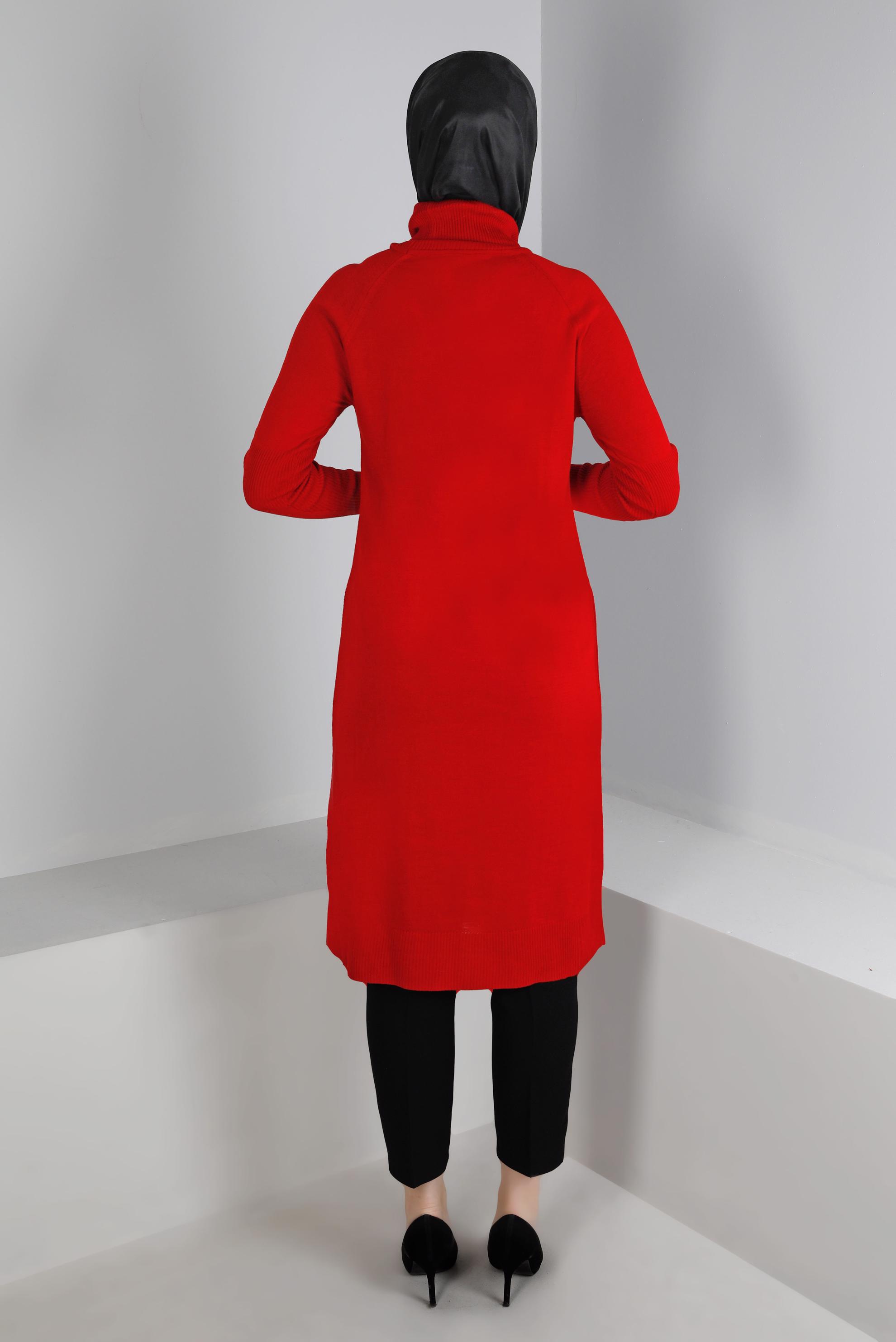 Tesettür giyim BORDO YIRTMAÇ DETAYLI BASIC TRİKO TUNİK 43160