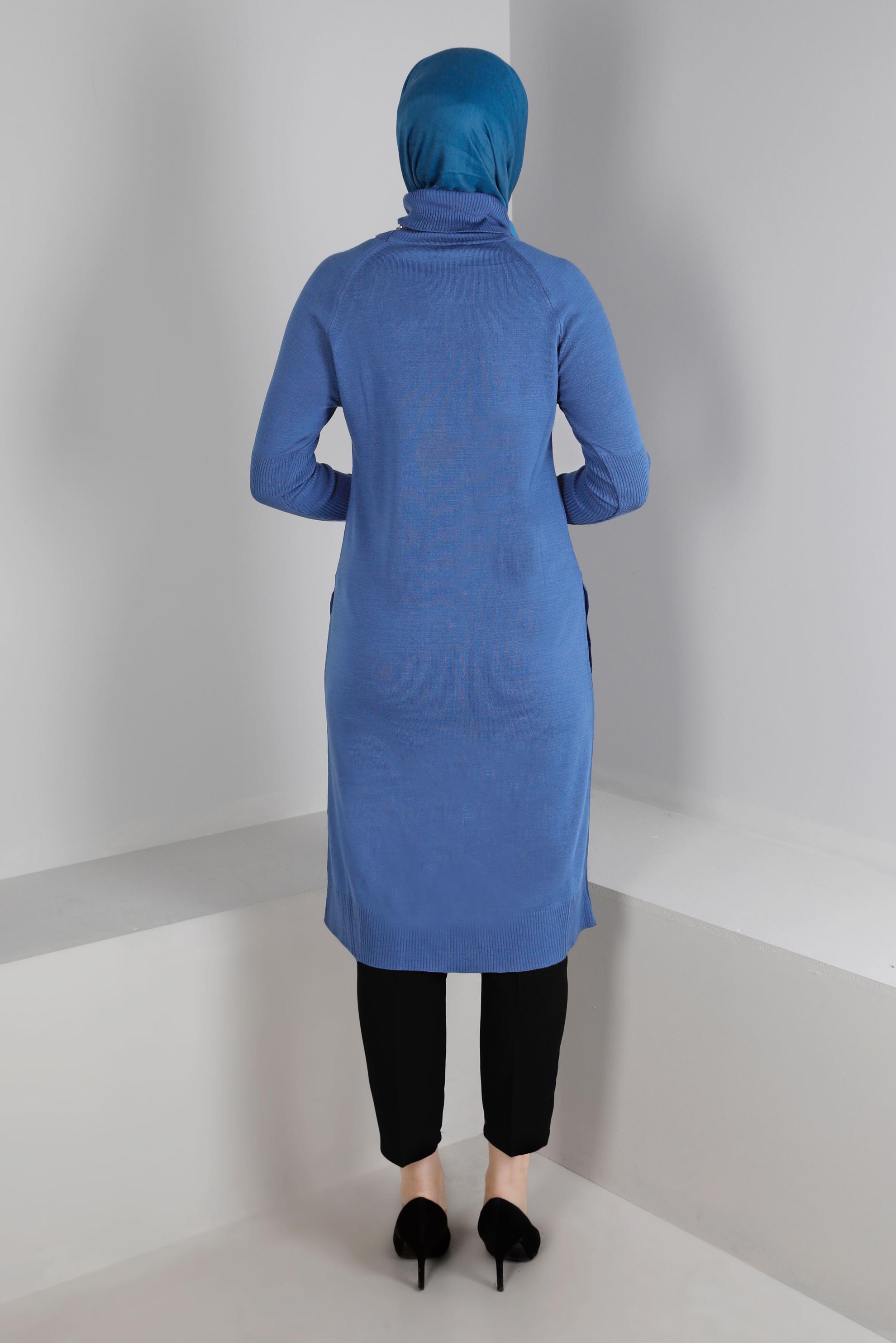 Tesettür giyim LACİVERT YIRTMAÇ DETAYLI BASIC TRİKO TUNİK 43160