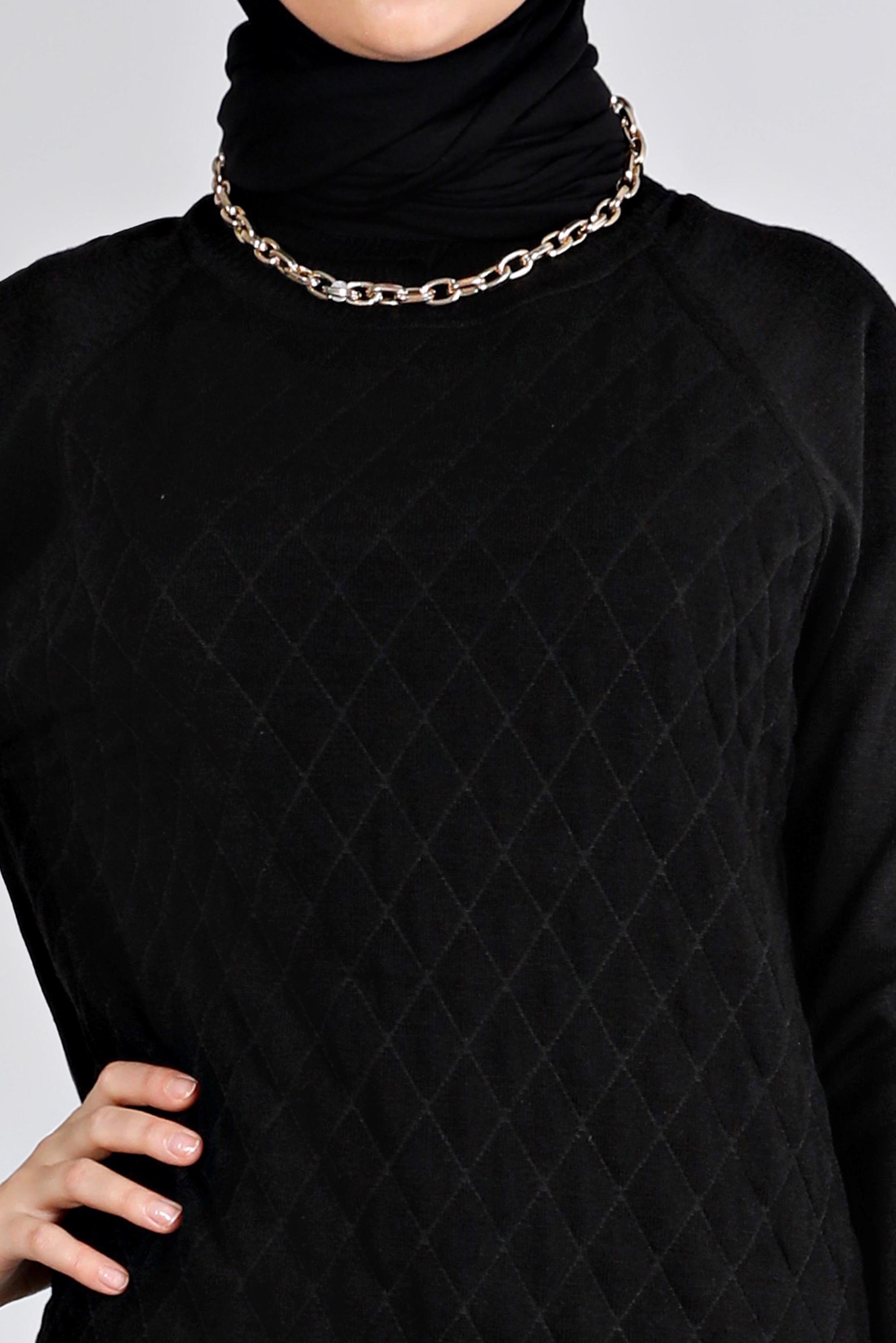 Tesettür giyim SİYAH KAPİTONE DESENLİ TRİKO TUNİK 43161