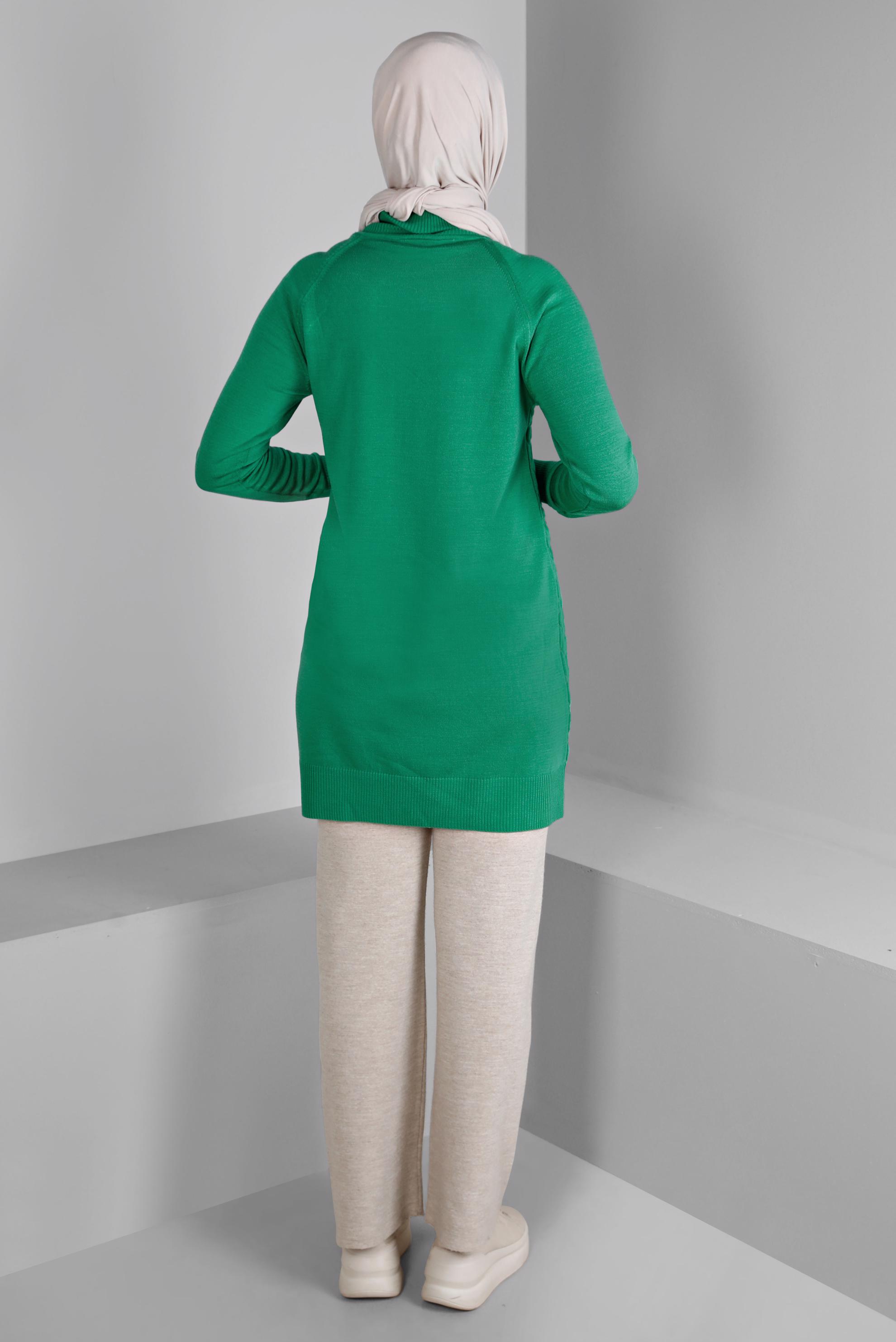 Tesettür giyim YEŞİL KAPİTONE DESENLİ TRİKO TUNİK 43161