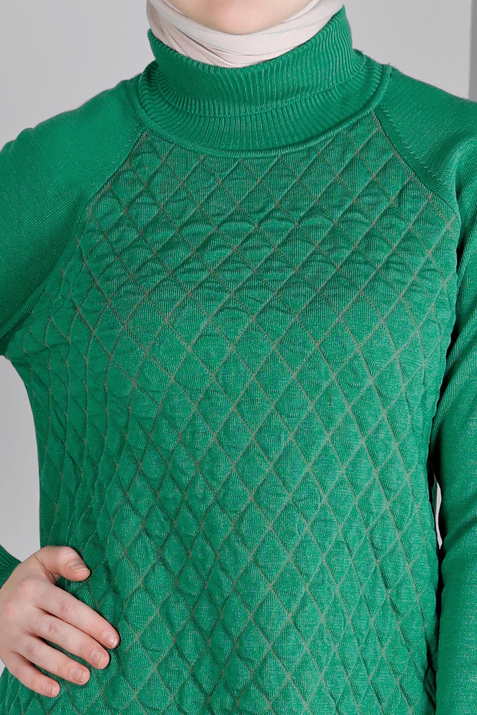 Tesettür giyim YEŞİL KAPİTONE DESENLİ TRİKO TUNİK 43161