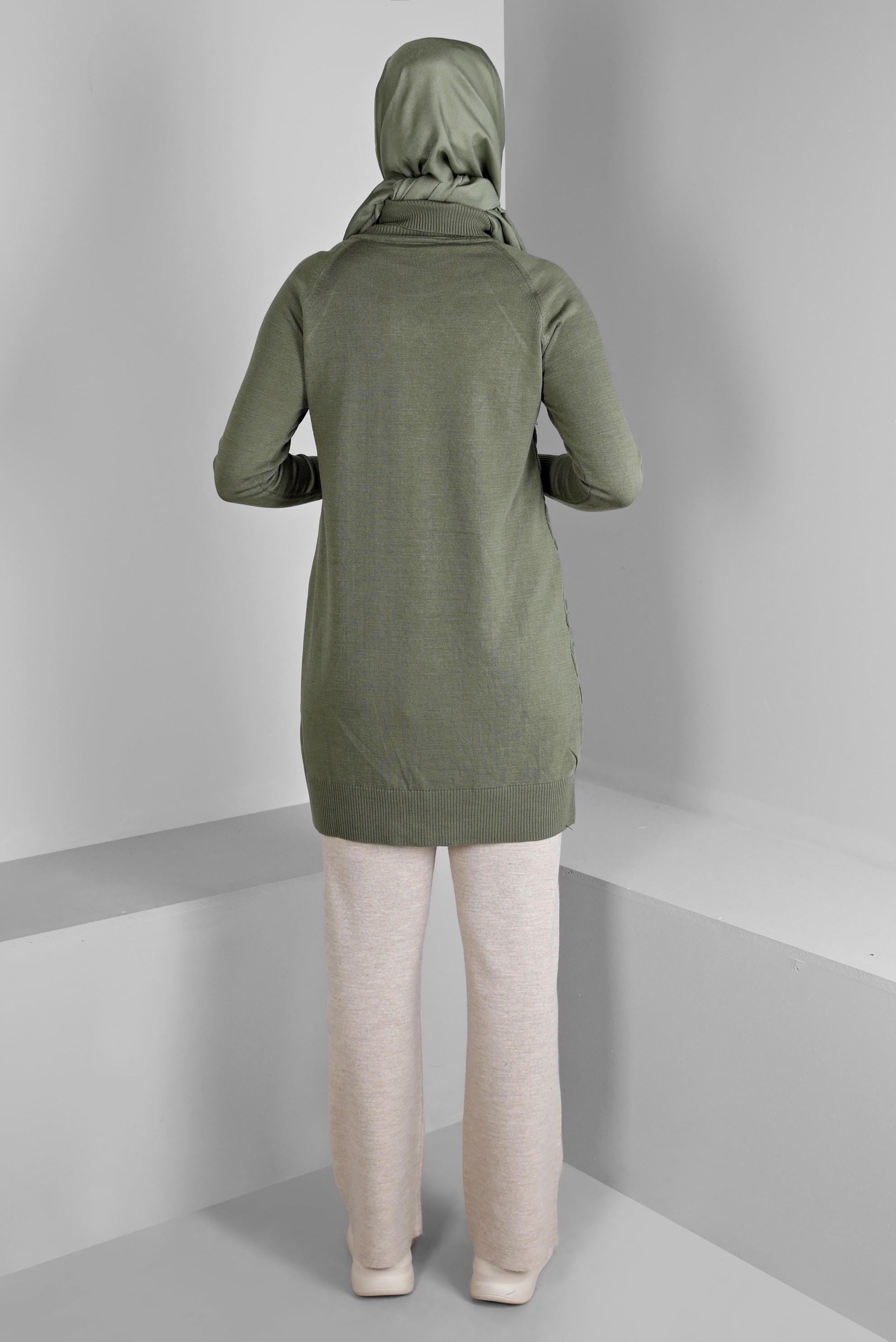 Tesettür giyim HAKİ KAPİTONE DESENLİ TRİKO TUNİK 43161