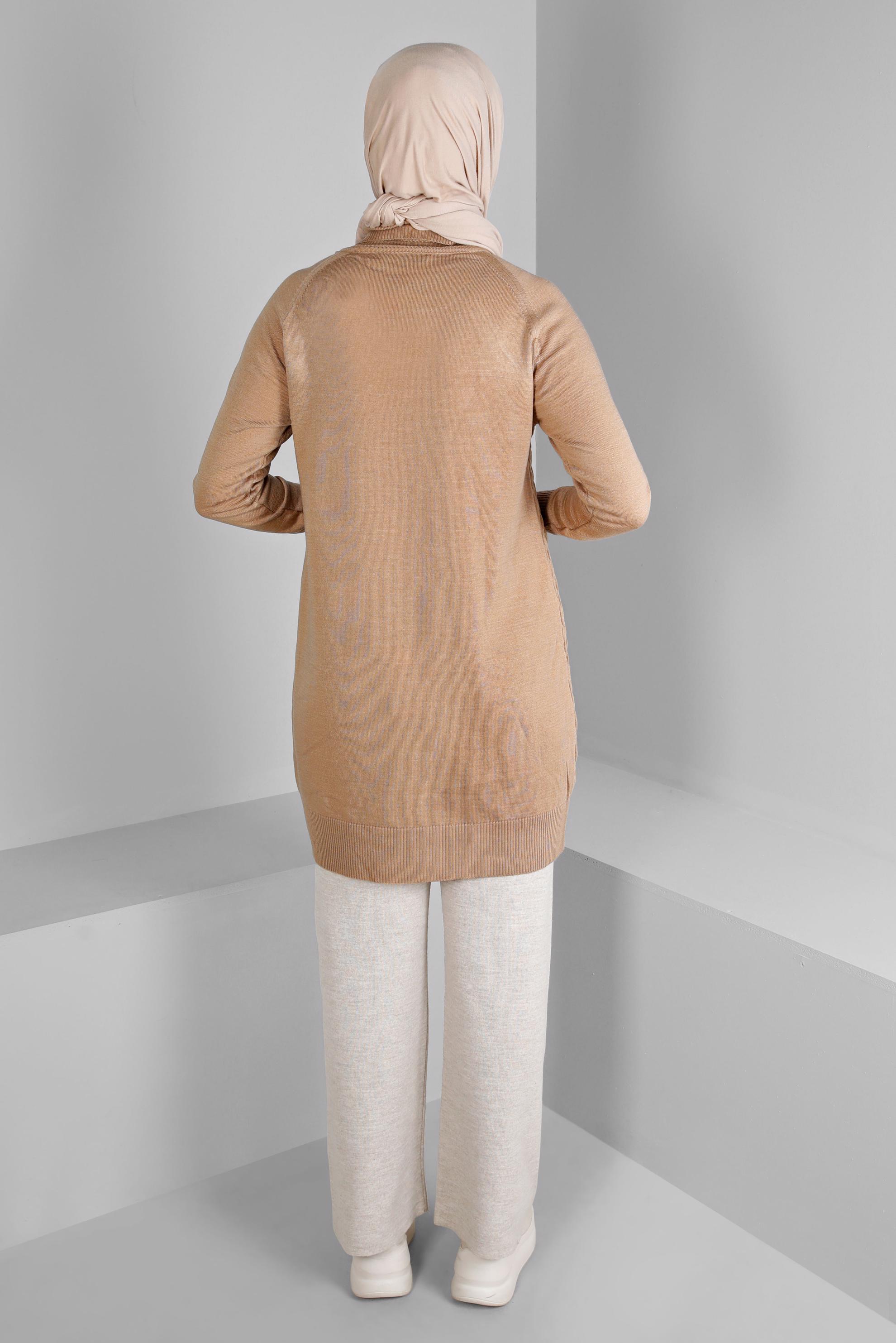 Tesettür giyim KAHVE KAPİTONE DESENLİ TRİKO TUNİK 43161