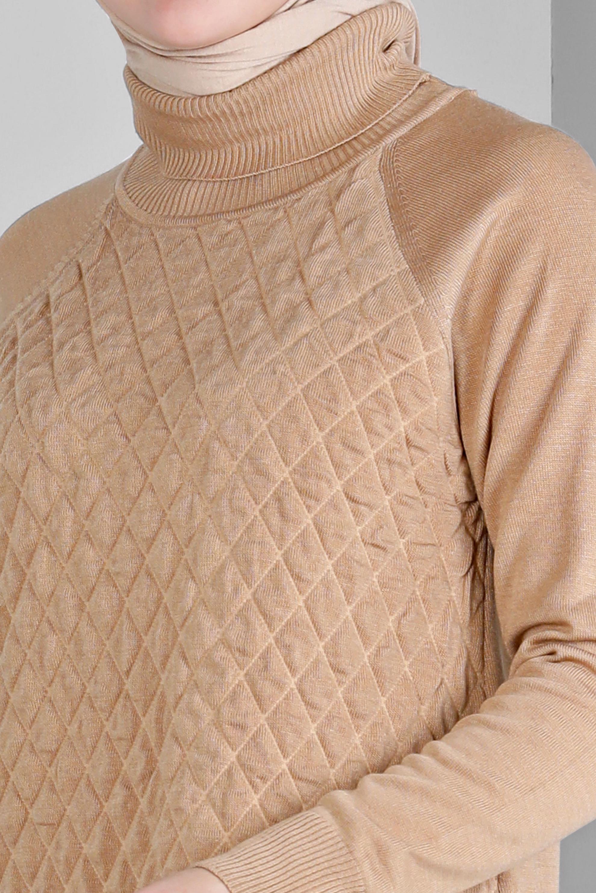 Tesettür giyim KAHVE KAPİTONE DESENLİ TRİKO TUNİK 43161