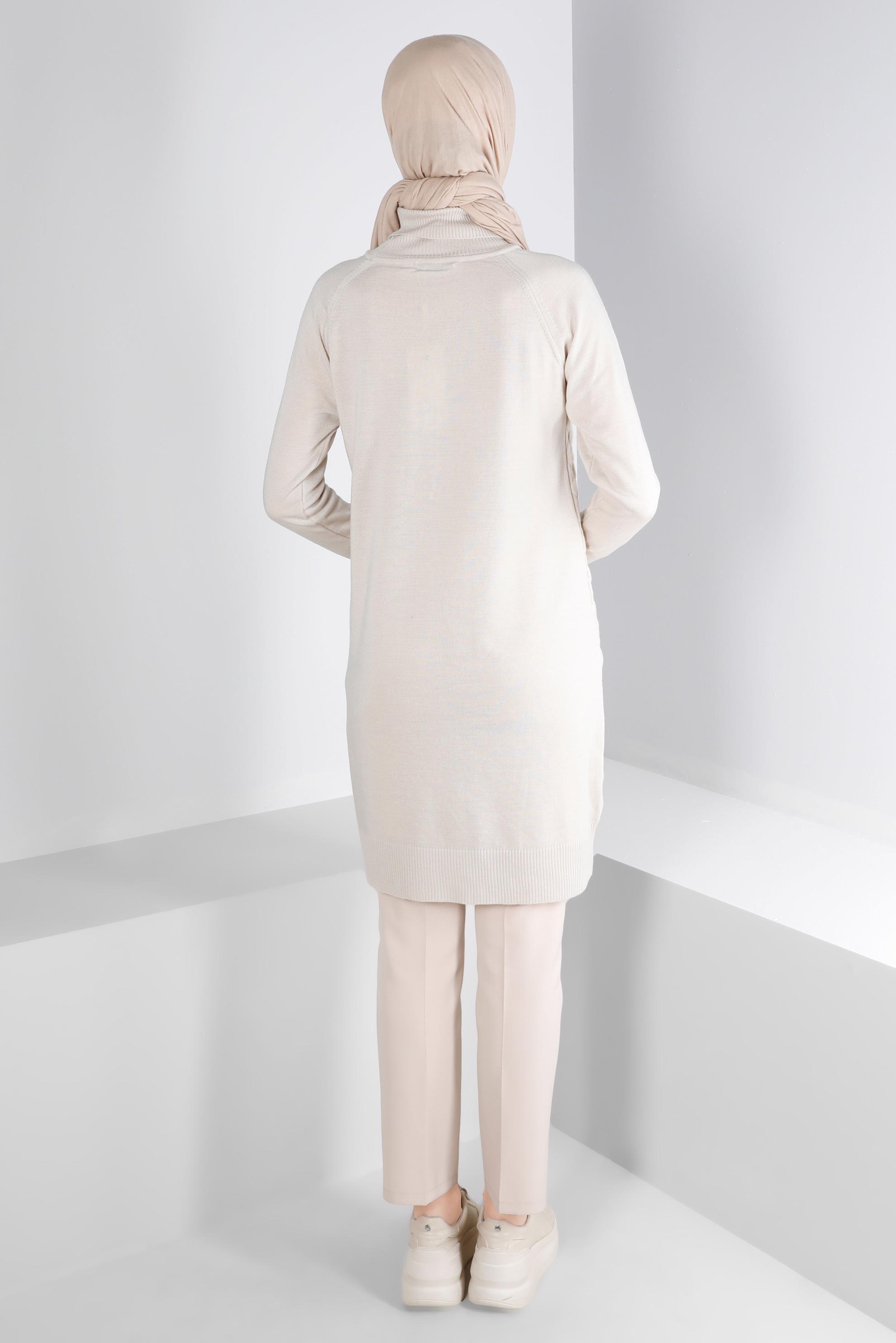 Tesettür giyim BEJ KAPİTONE DESENLİ TRİKO TUNİK 43161