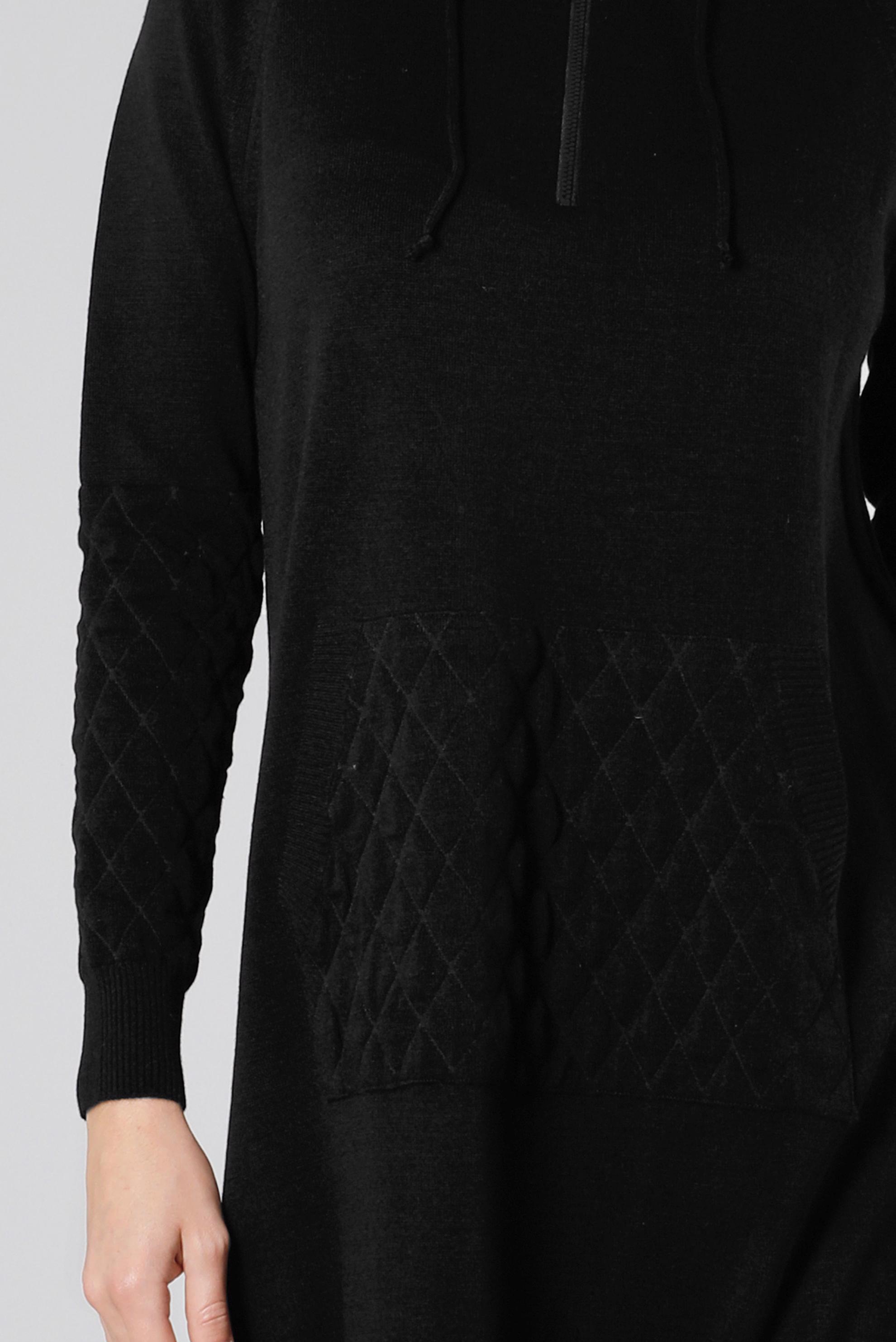 Tesettür giyim SİYAH KAPİTONE DETAYLI KAPÜŞONLU TRİKO TUNİK 43162